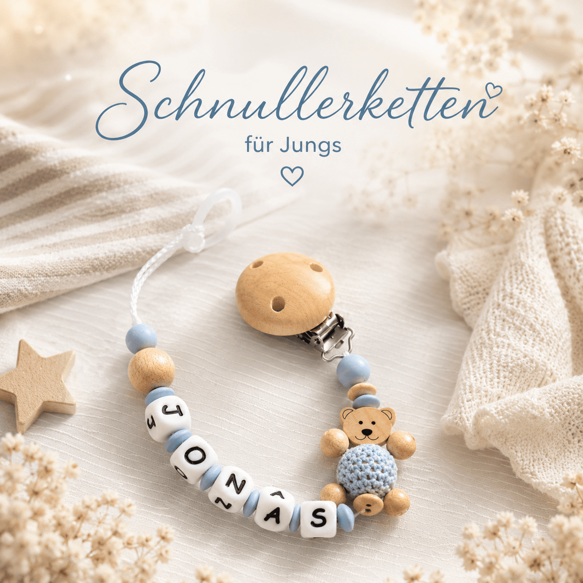 Schnullerketten mit Namen für Jungen