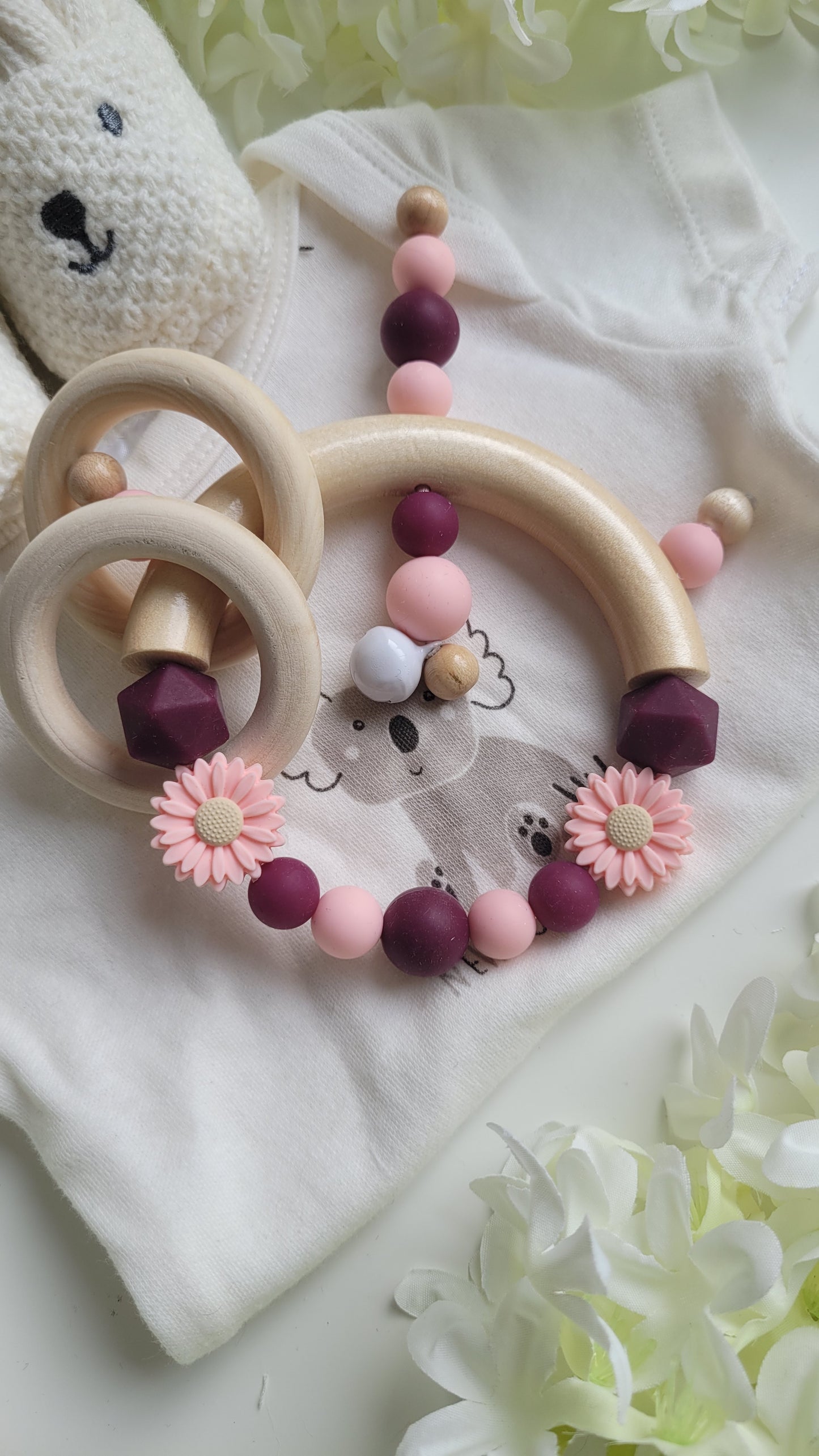 Motorik Greifring Blumenkind rosa weinrot