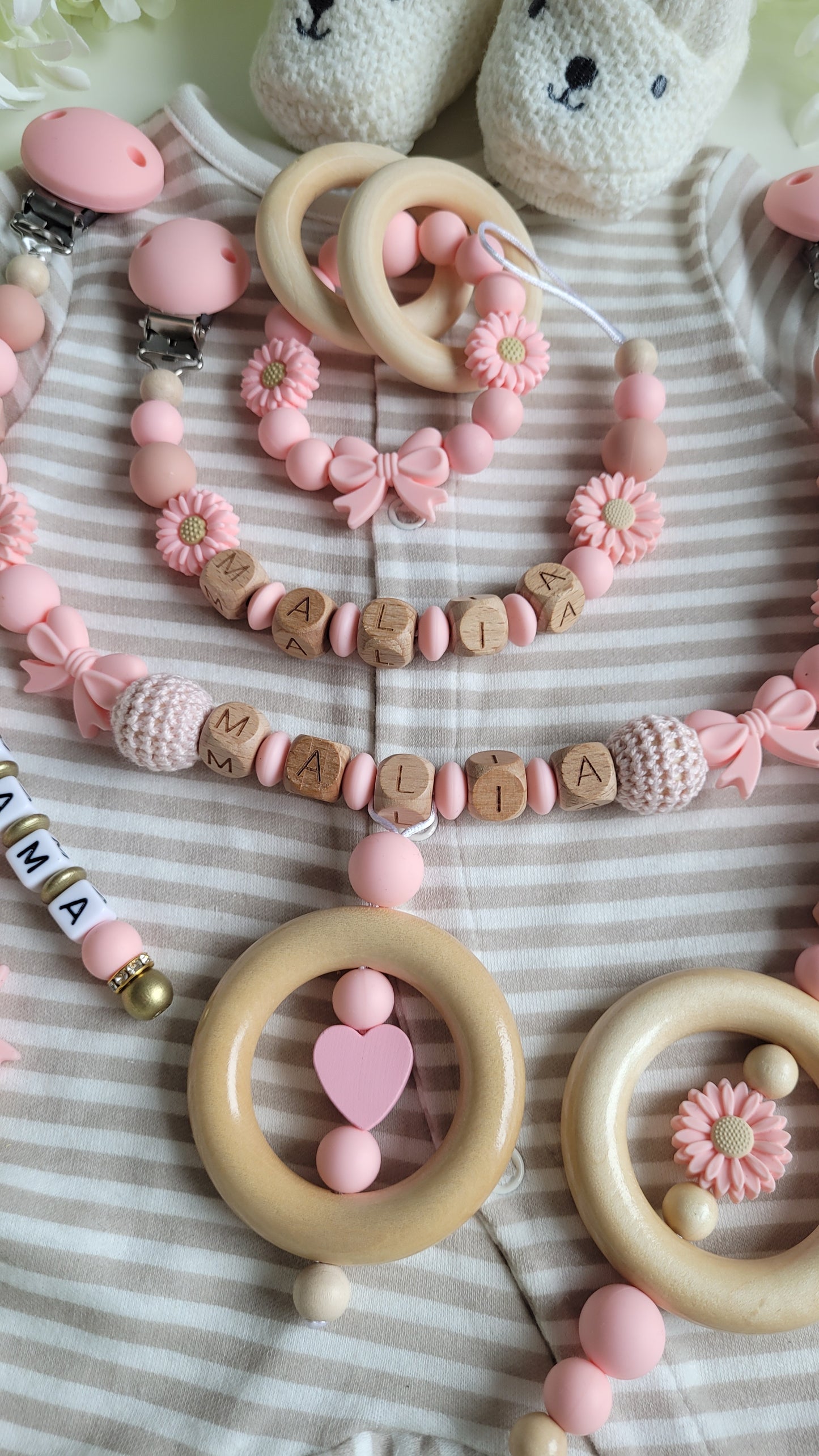 Mega Komplett Set inkl. Schlüsselanhänger Blümchen peach pink