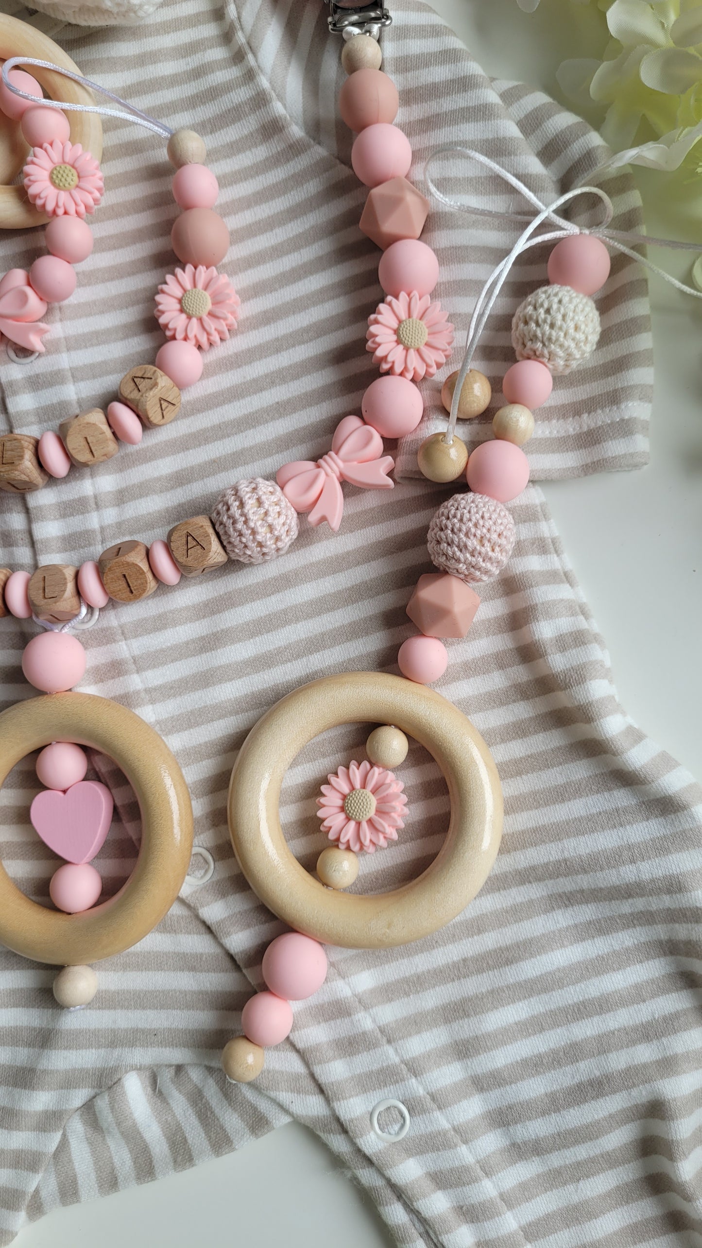 Mega Komplett Set inkl. Schlüsselanhänger Blümchen peach pink