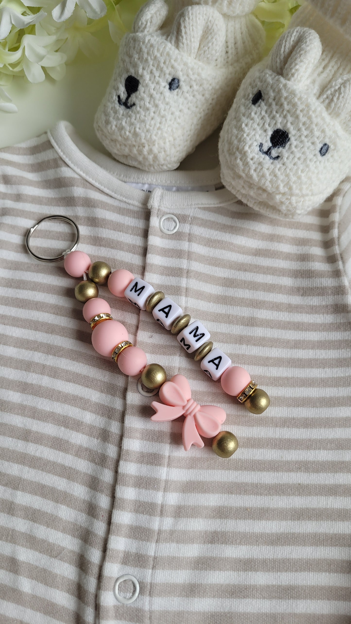 Mega Komplett Set inkl. Schlüsselanhänger Blümchen peach pink