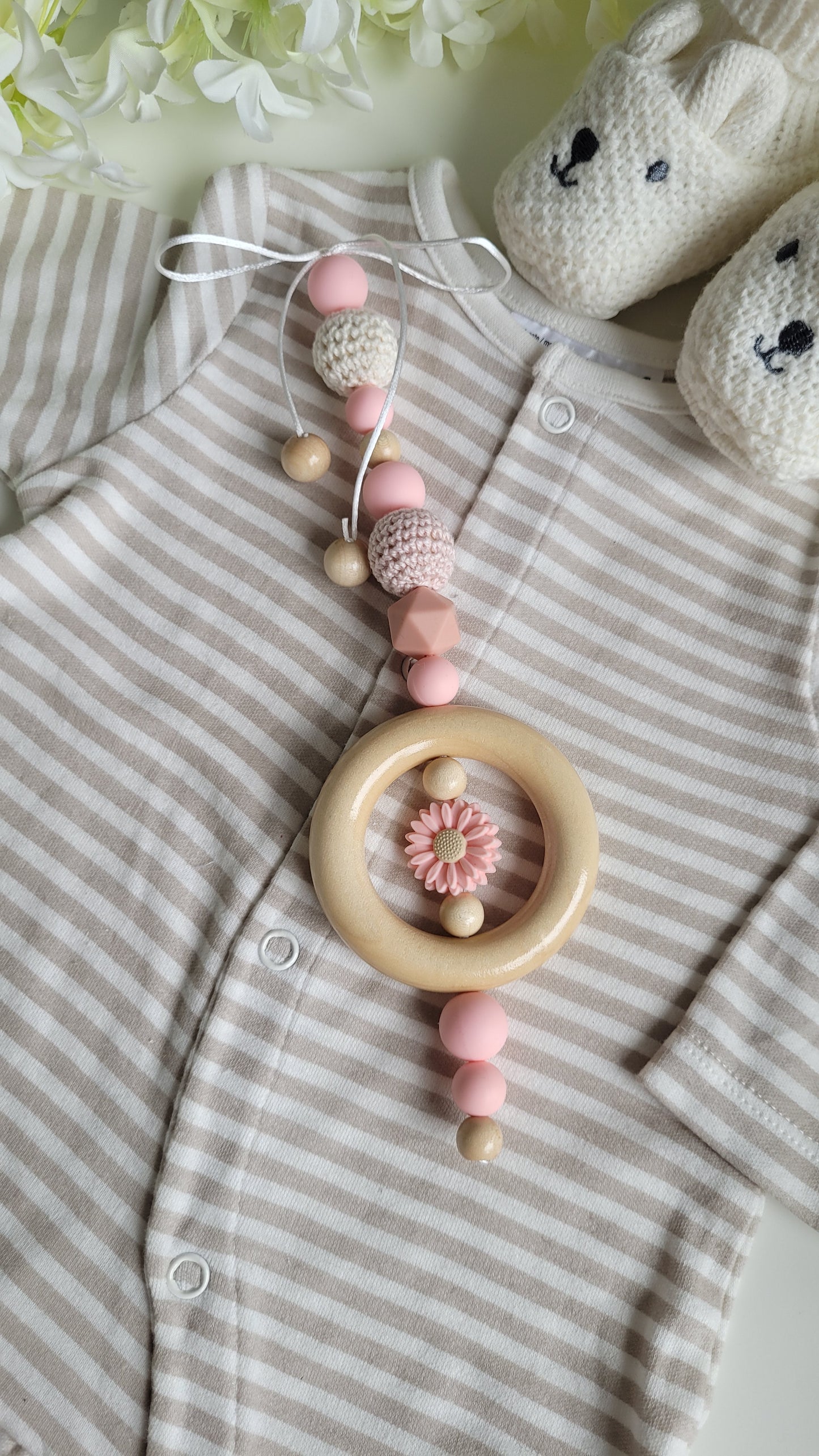 Spielanhänger für Maxicosi & Wiege Blümchen peach pink