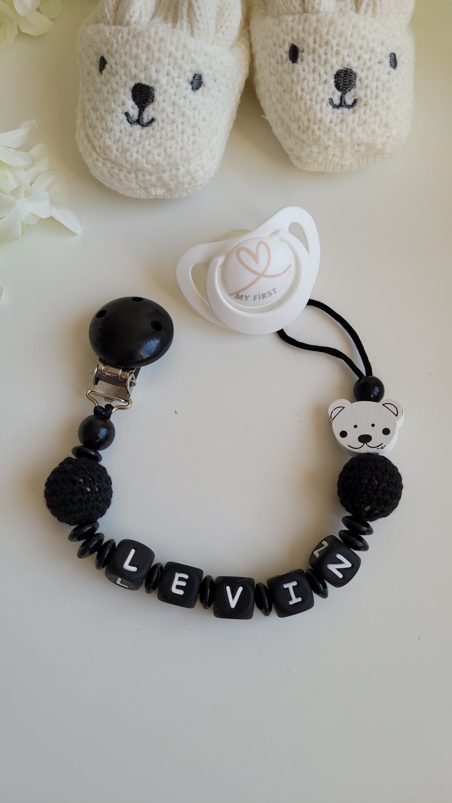 Kinderwagenkette & Schnullerkette Black Teddy