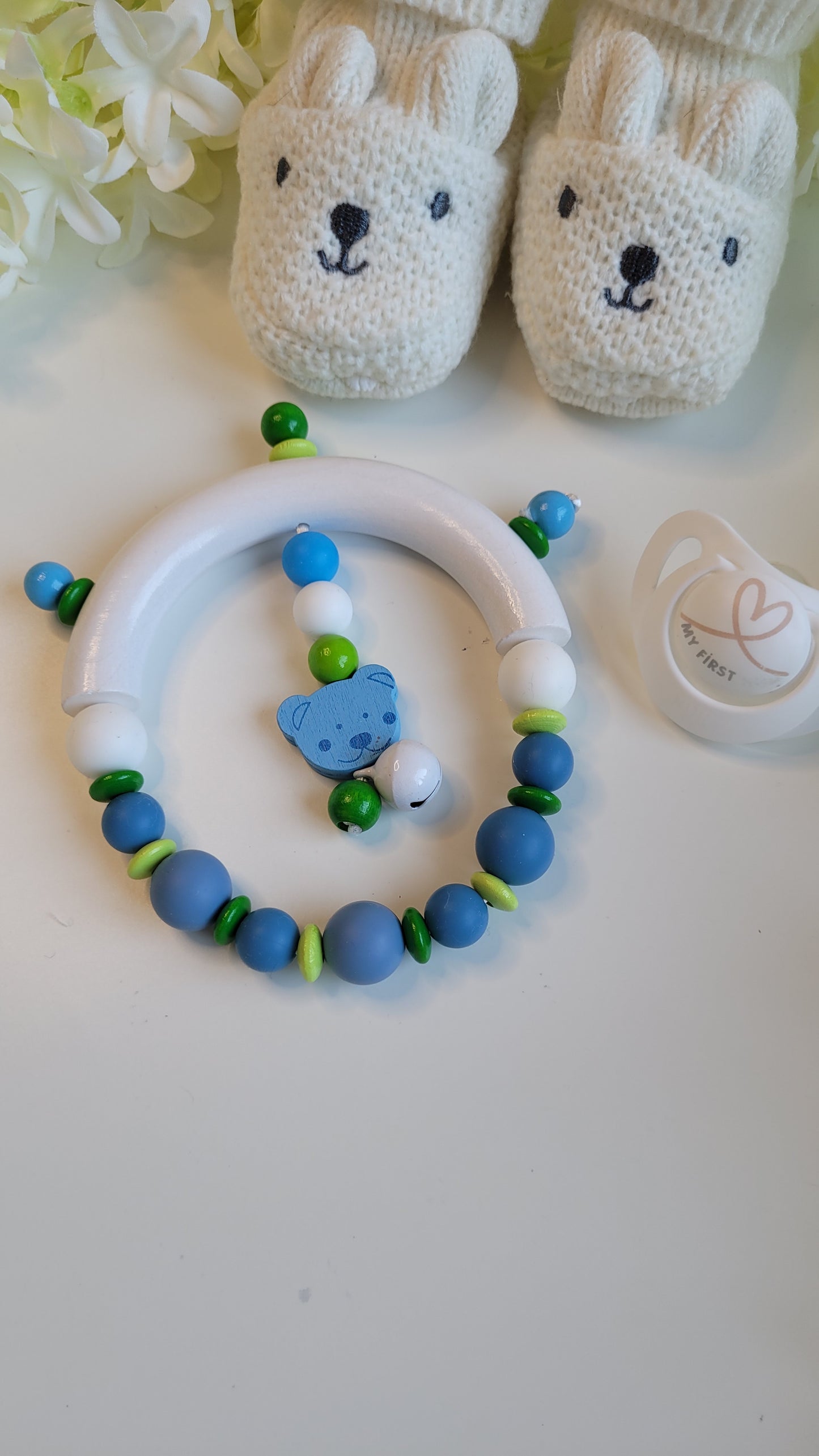 Motorik Greifring Teddy weiss blau grün