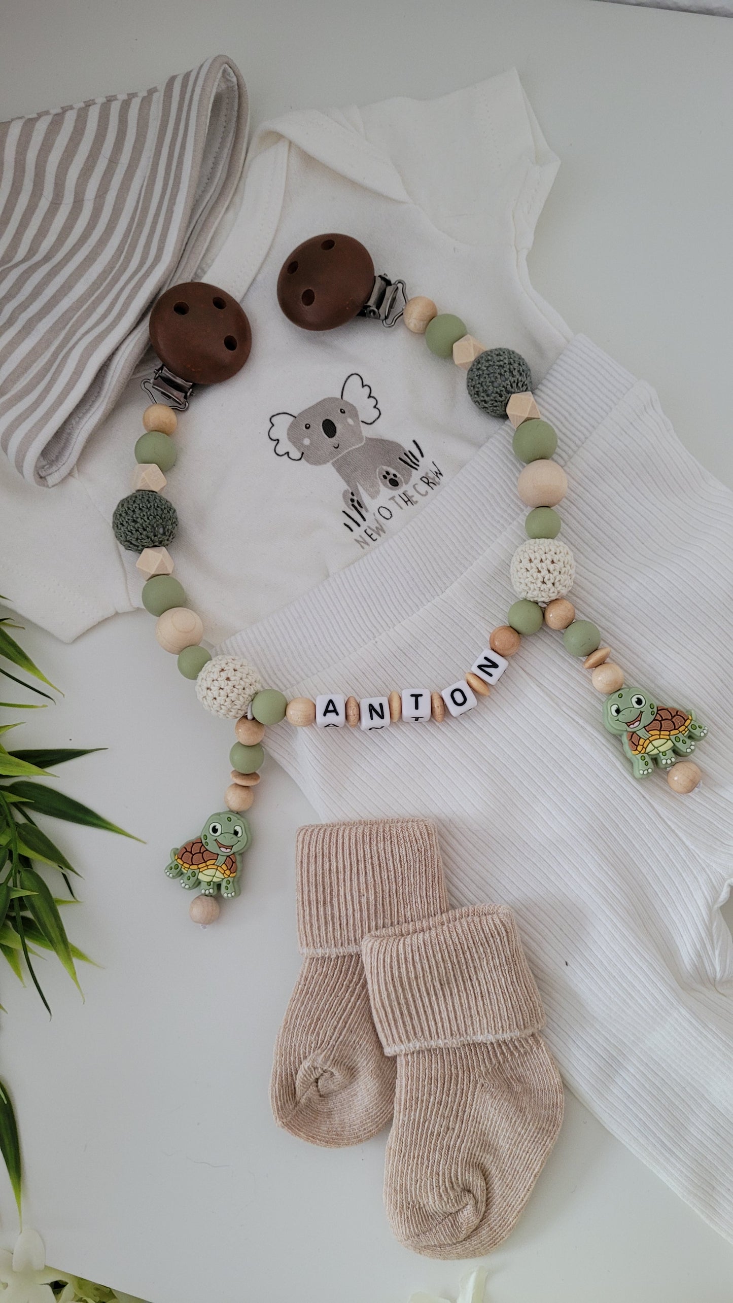 Kinderwagenkette & Schnullerkette mit Namen Schildkröte