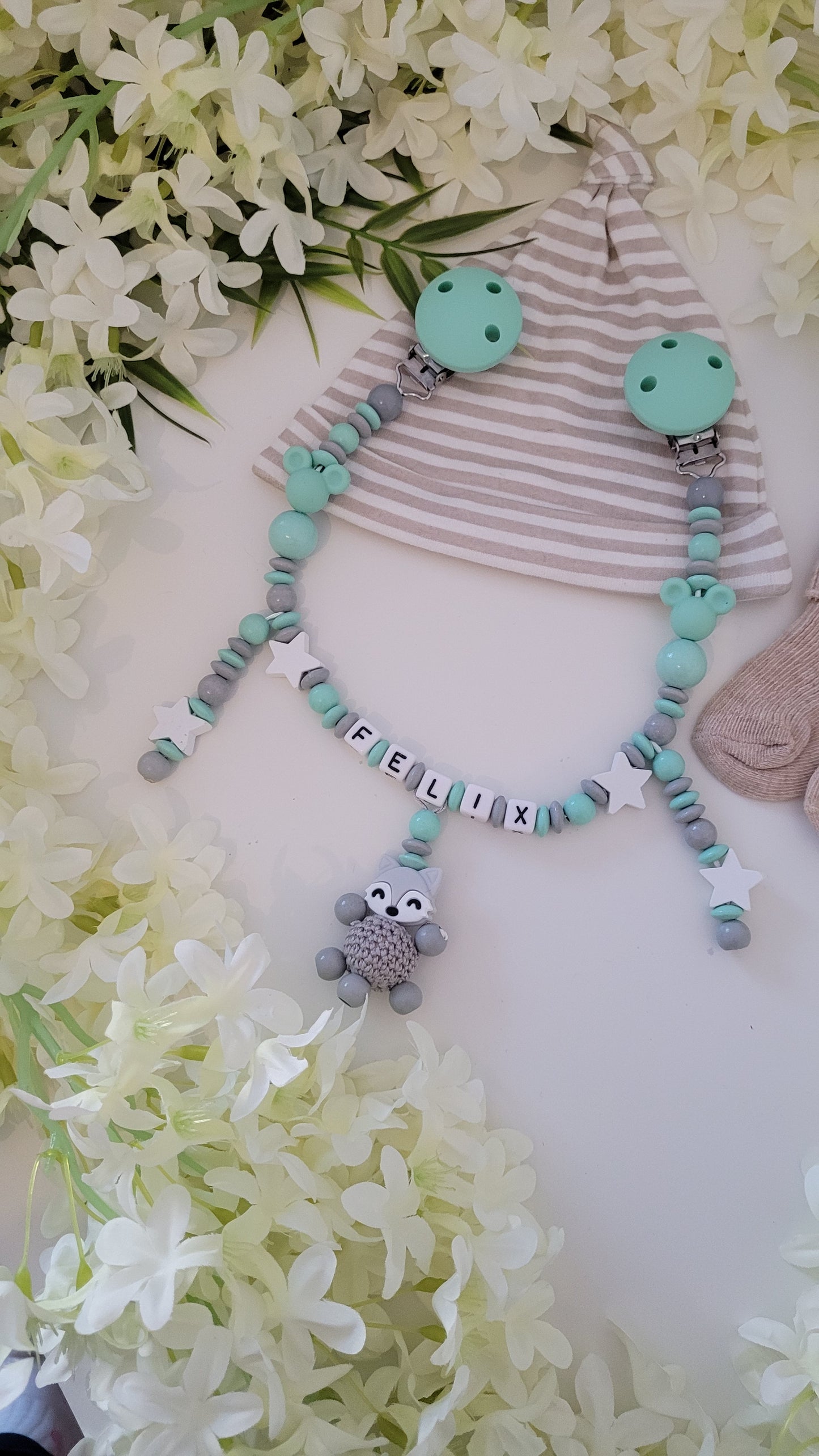 Kinderwagenkette & Schnullerkette "Fuchs & Star"