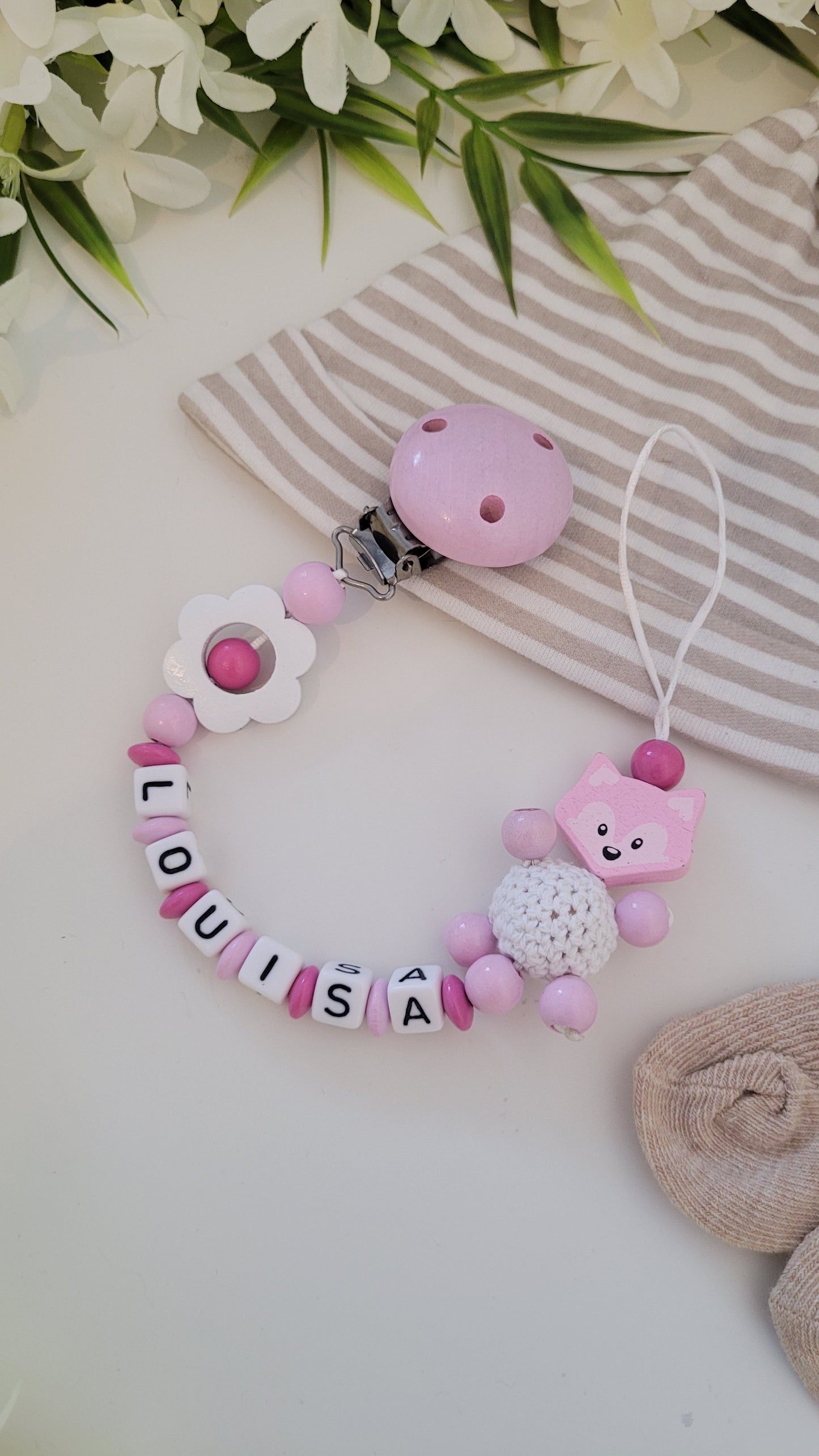 Schnullerkette *Funny Foxy* Rosa & pink