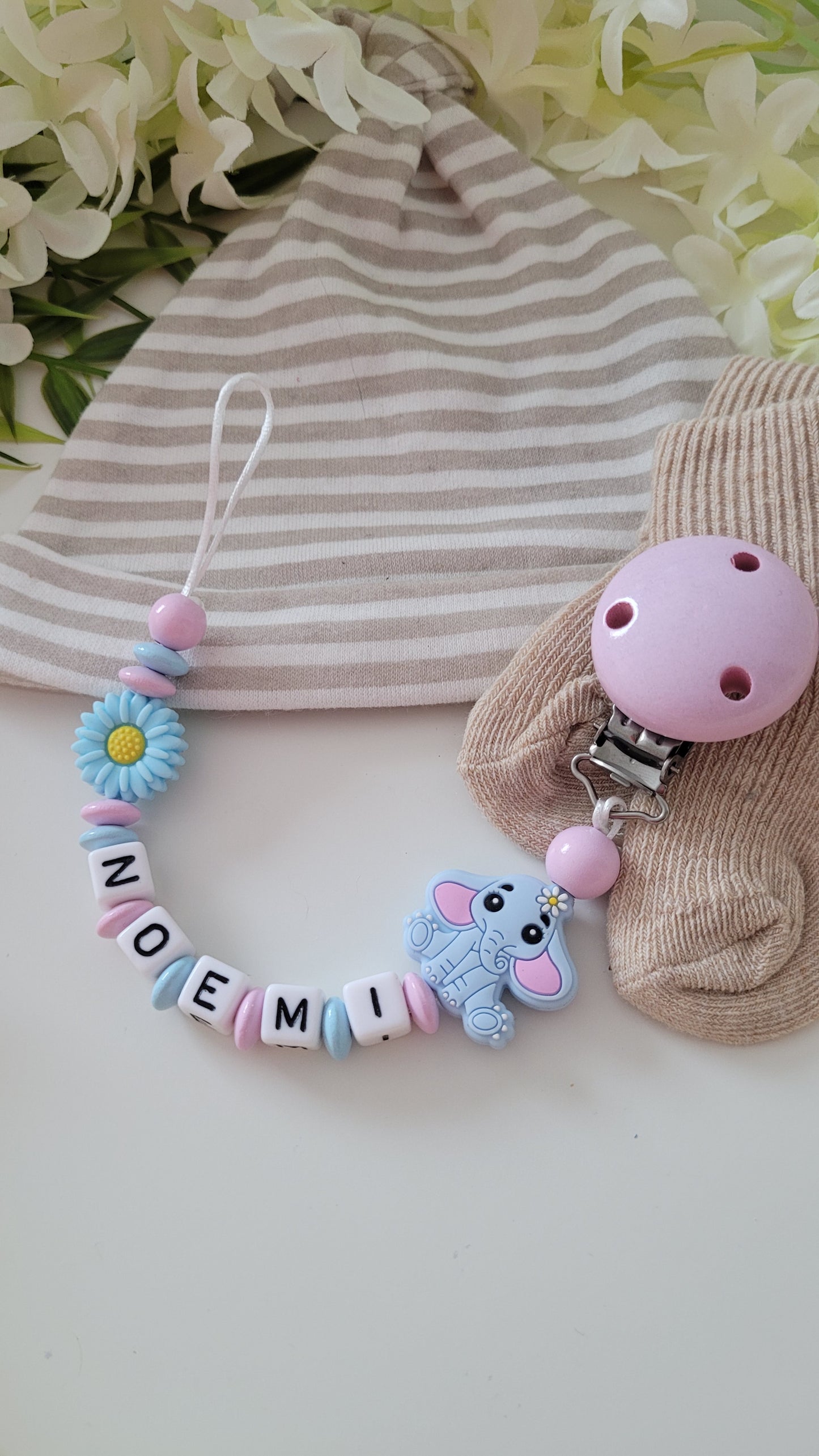 Schnullerkette mit Namen für Mädchen *Töröö* Rosa hellblau