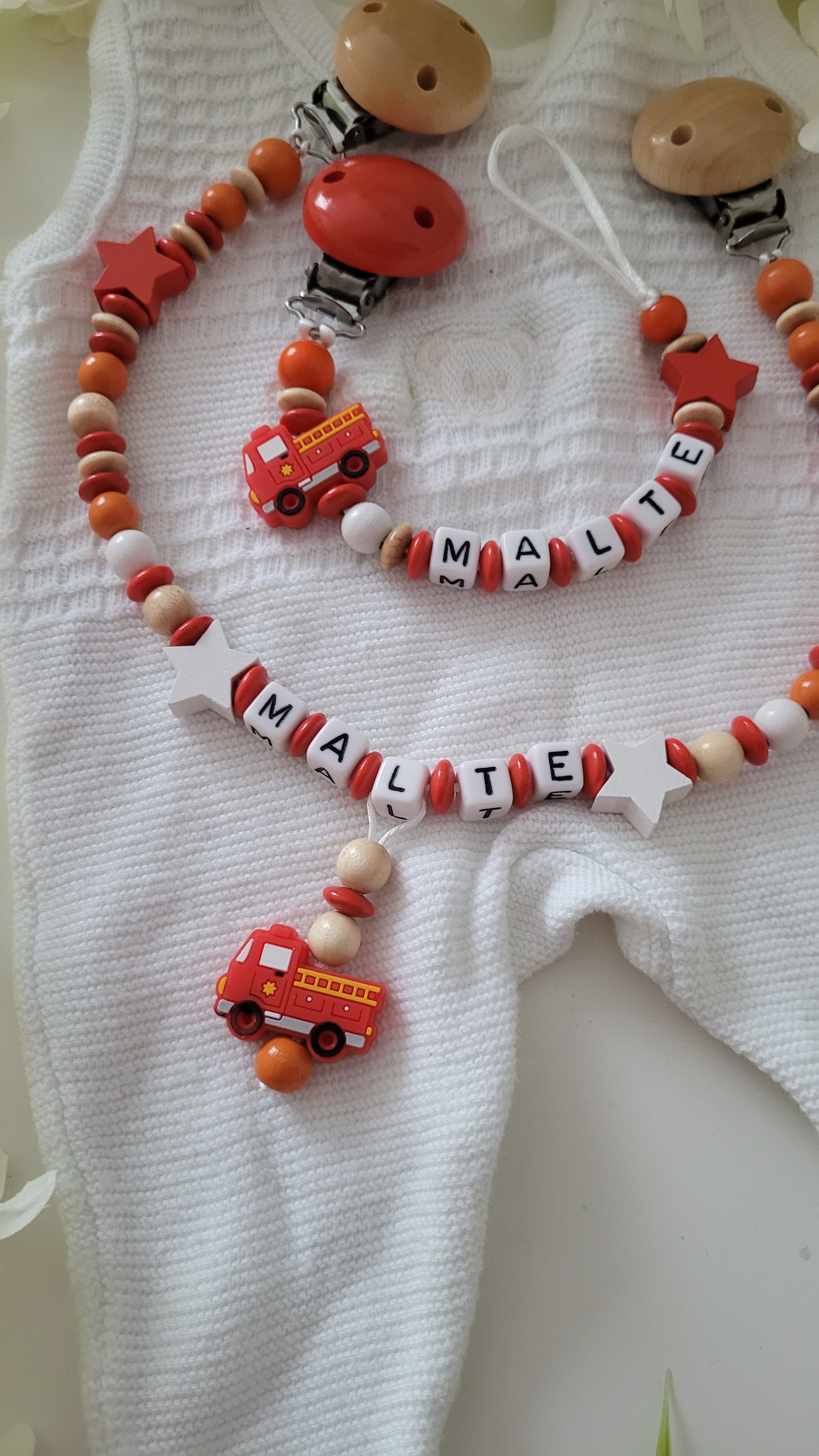 Kinderwagenkette & Schnullerkette * Feuerwehr Alarm* rot orange