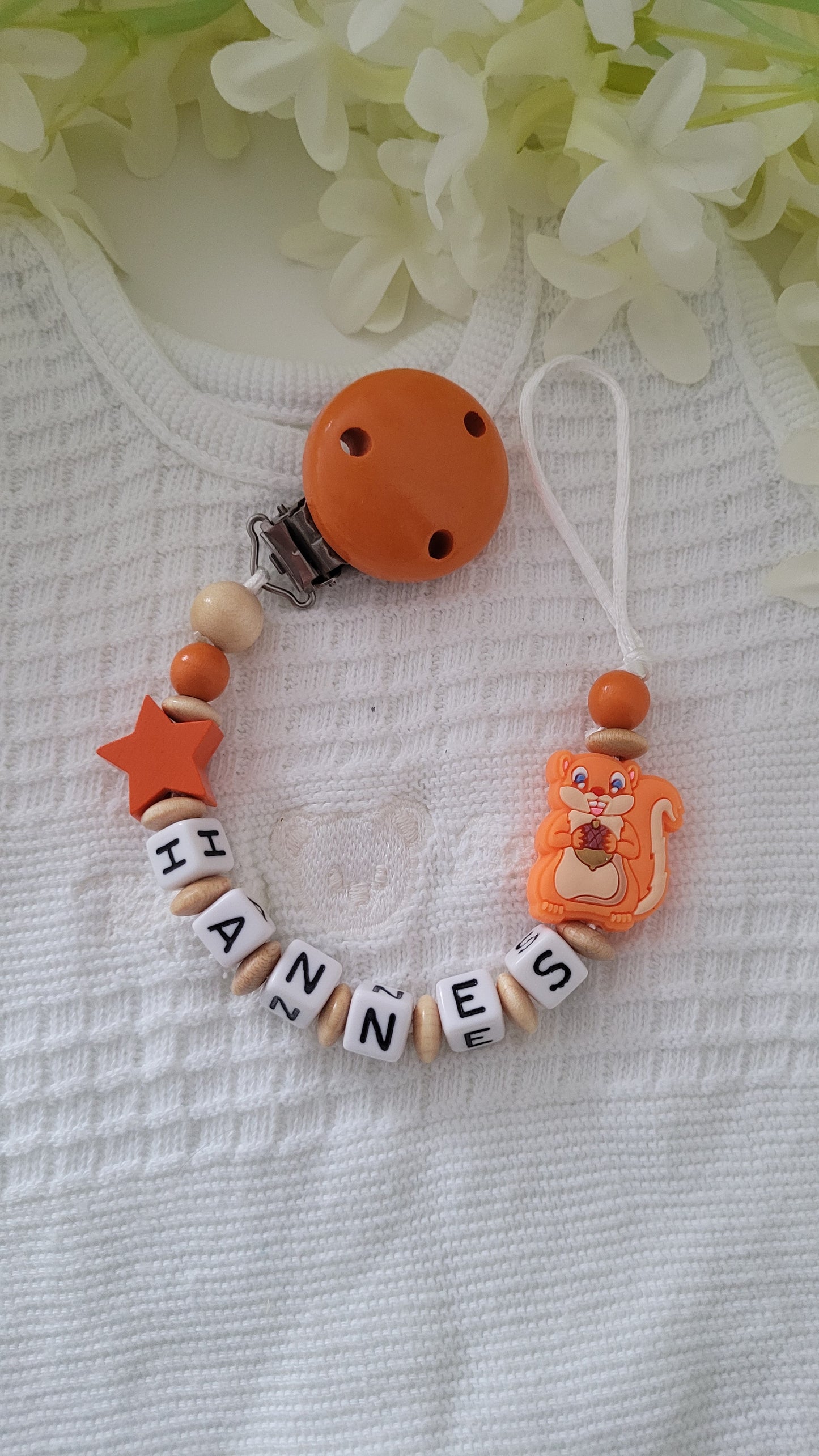 Schnullerkette *Hörnchen* orange