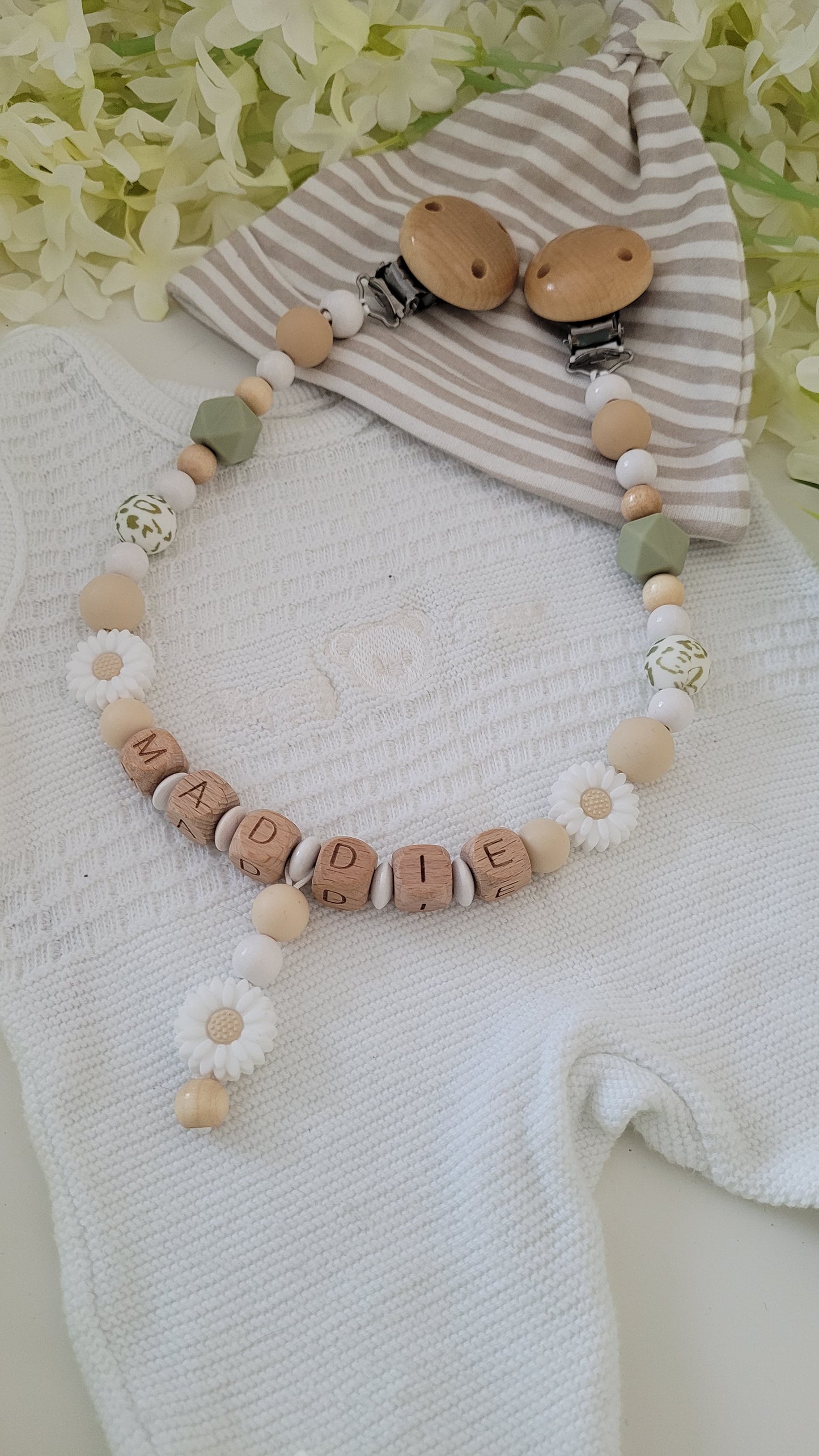 Kinderwagenkette & Schnullerkette Gänseblümchen