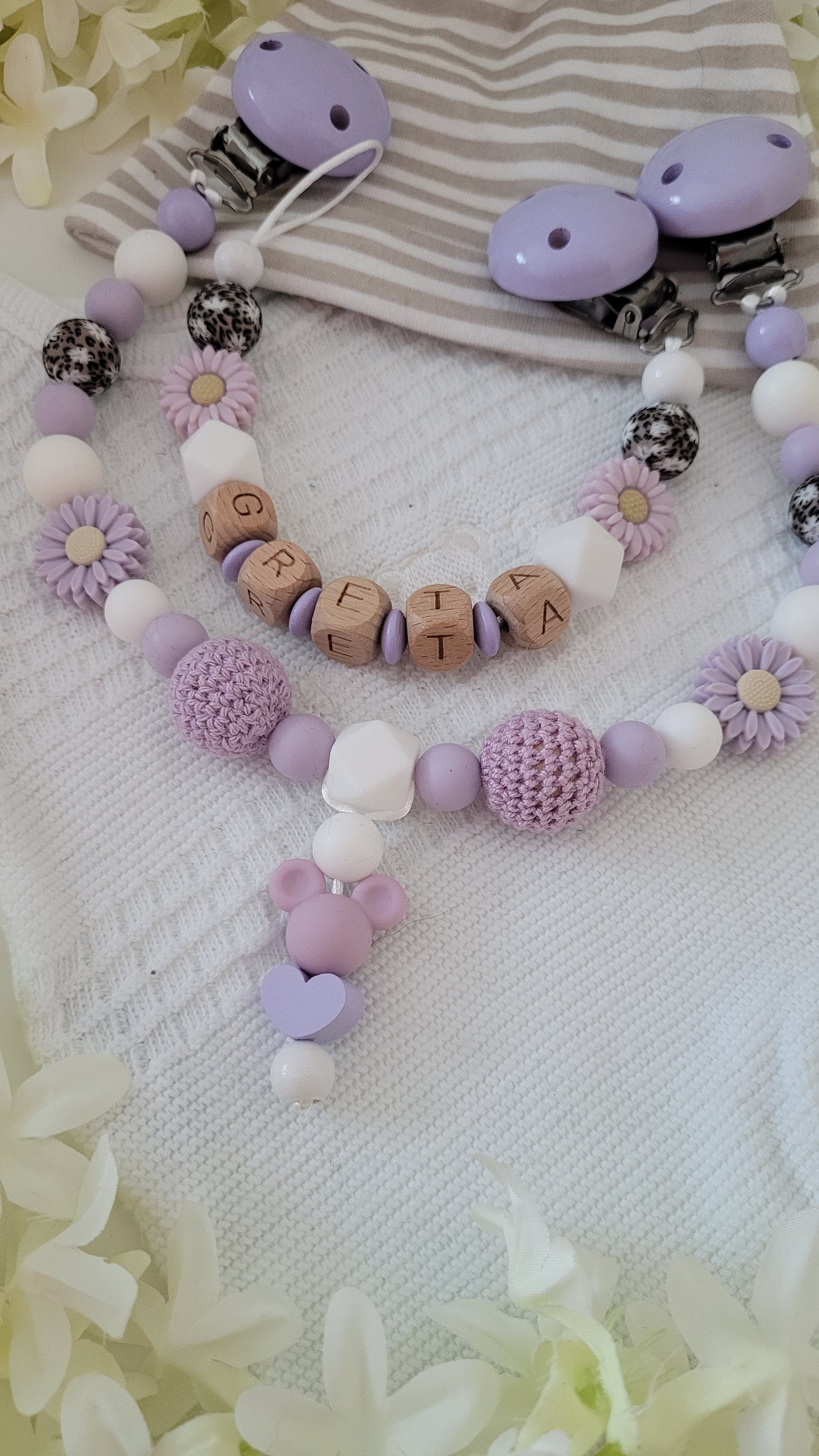 Kinderwagenkette & Schnullerkette Set * Flower flieder*