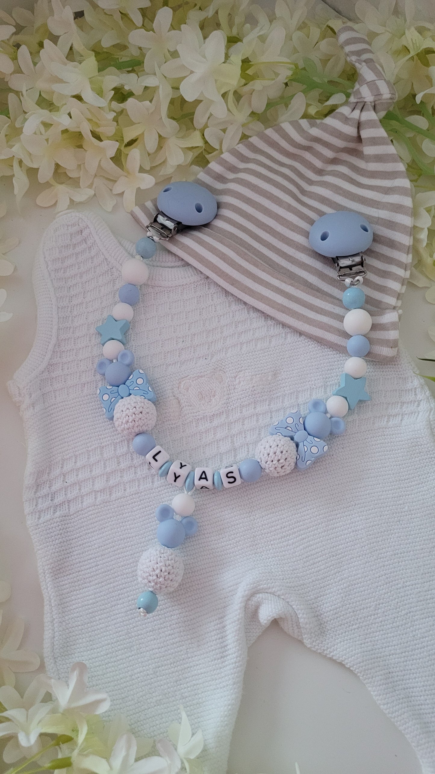 Kinderwagenkette & Schnullerkette * Babymaus* hellblau