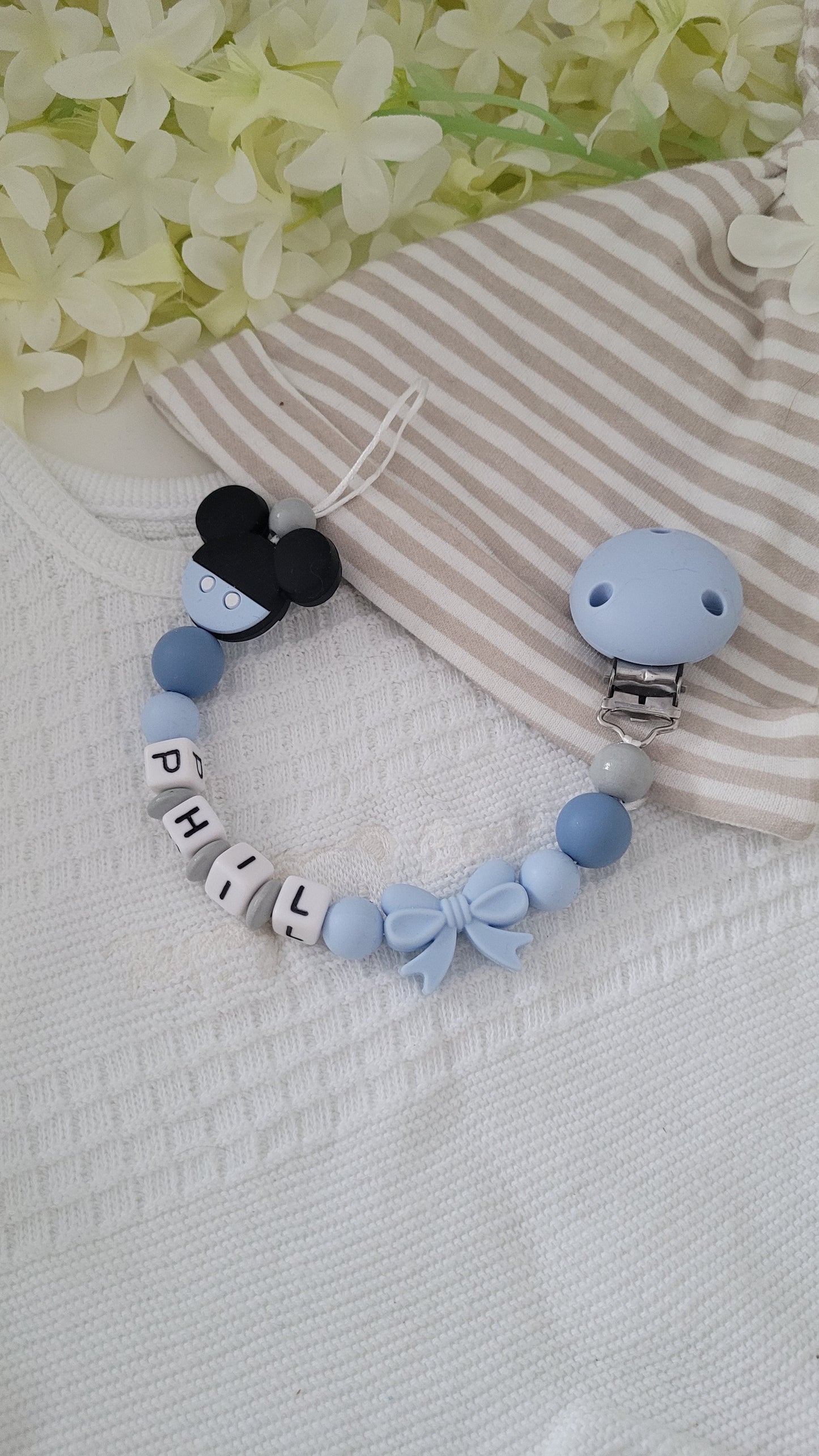 Schnullerkette für Jungen *Mickey Maus* hellblau