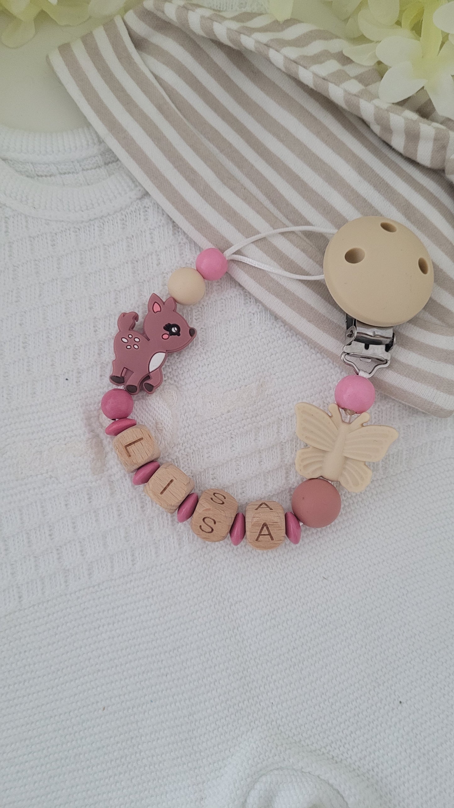 Kinderwagenkette & Schnullerkette * Rehkitz* rosepink