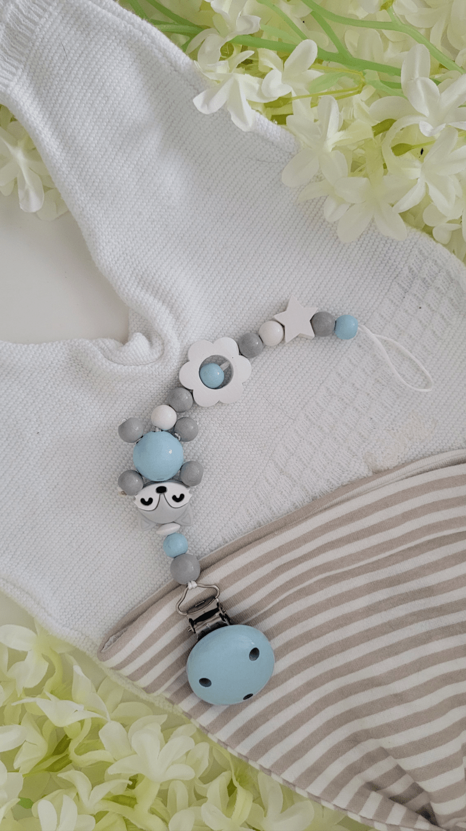 Schnullerkette *Fuchs* blau grau weiss
