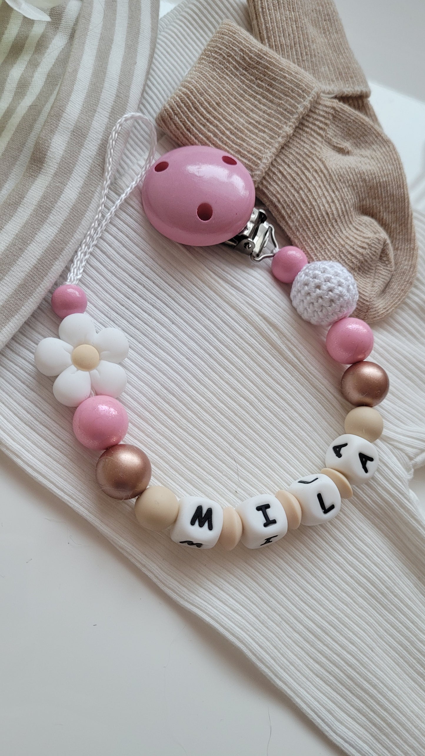 Schnuilerkette mit namen mädchen rose gold weiss silikon blume