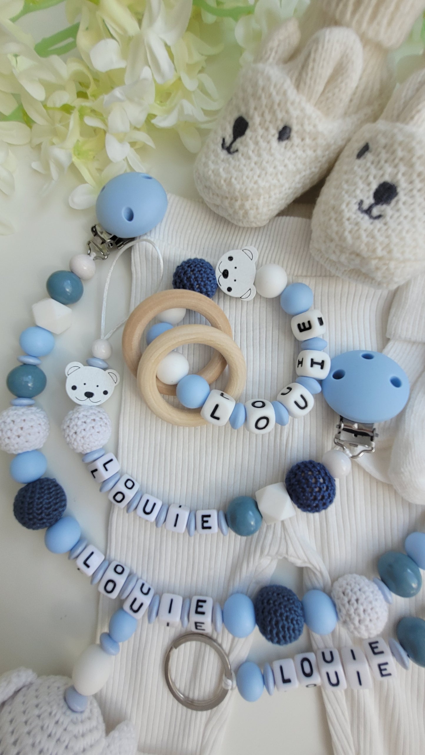 4 tlg Mega Komplett Set inkl. Schlüsselanhänger Bärchen blau