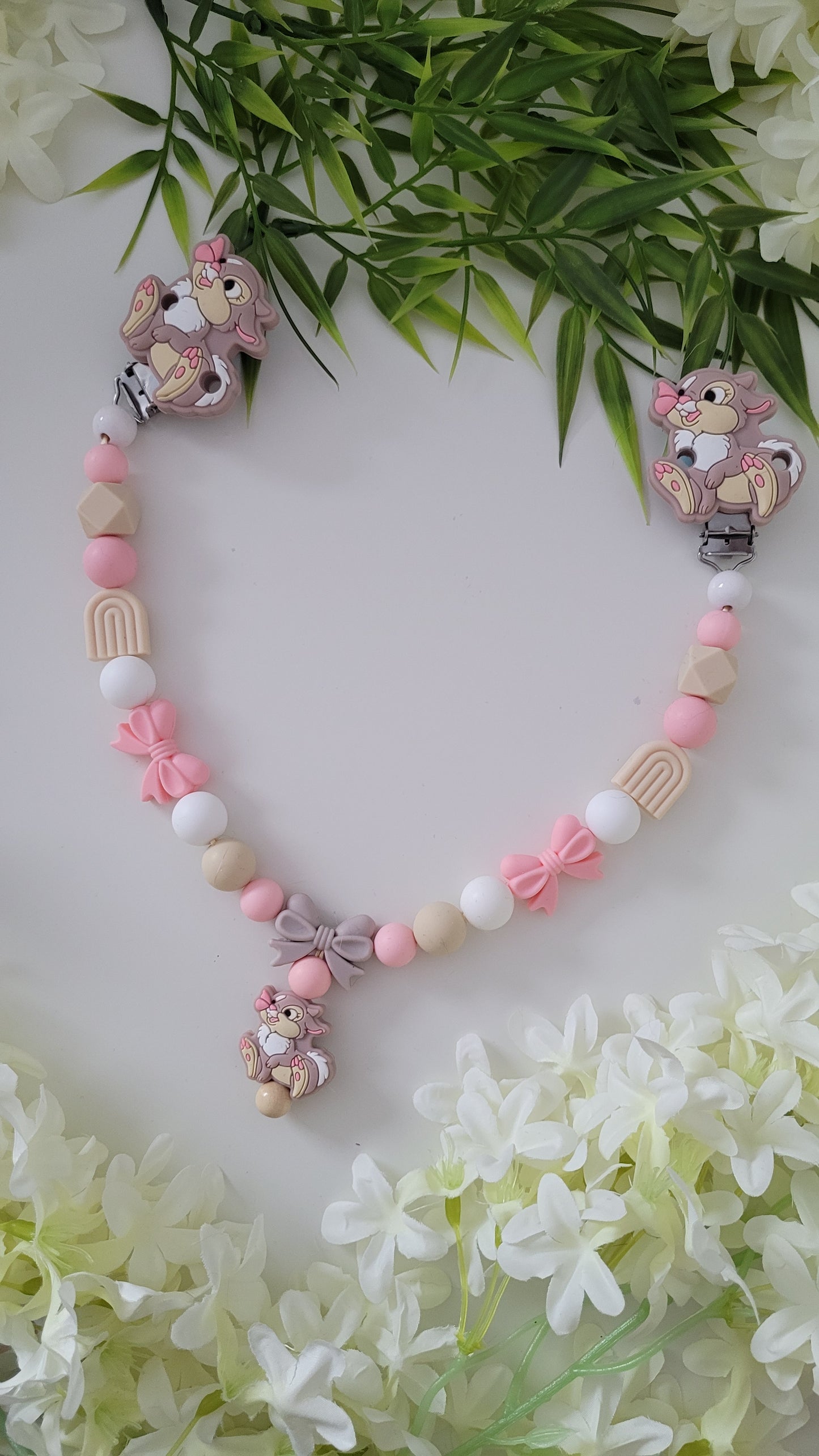 Kinderwagenkette & Schnullerkette *Häschen* peach beige weiss