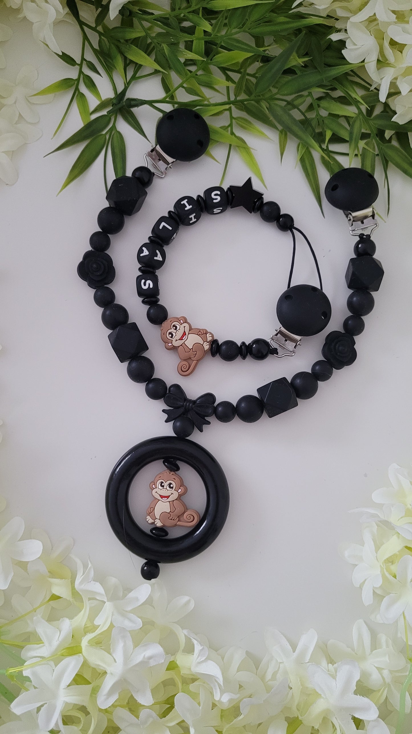 Kinderwagenkette & Schnullerkette *Äffchen* Black