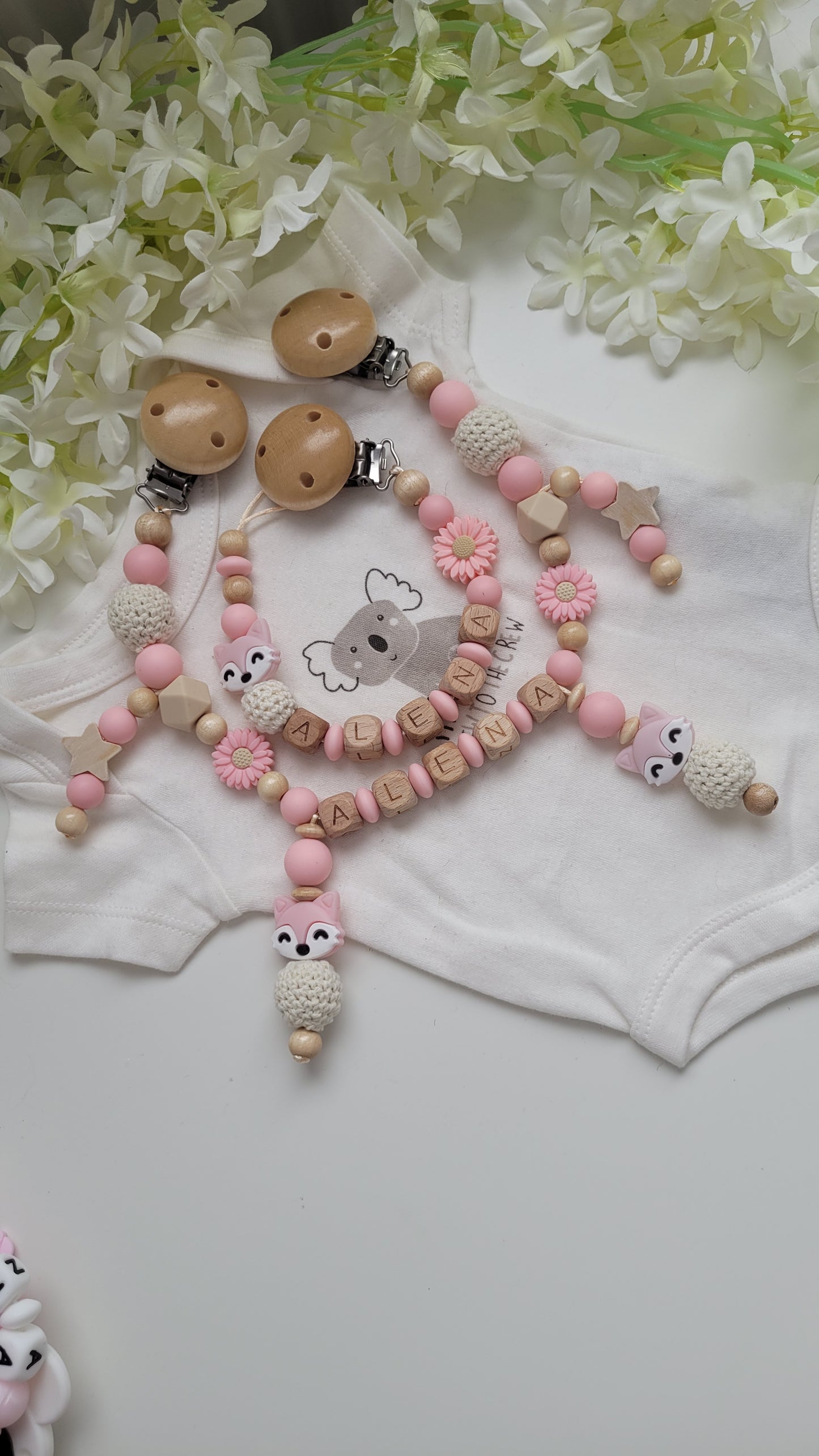 Kinderwagenkette & Schnullerkette *Fuchs* apricot