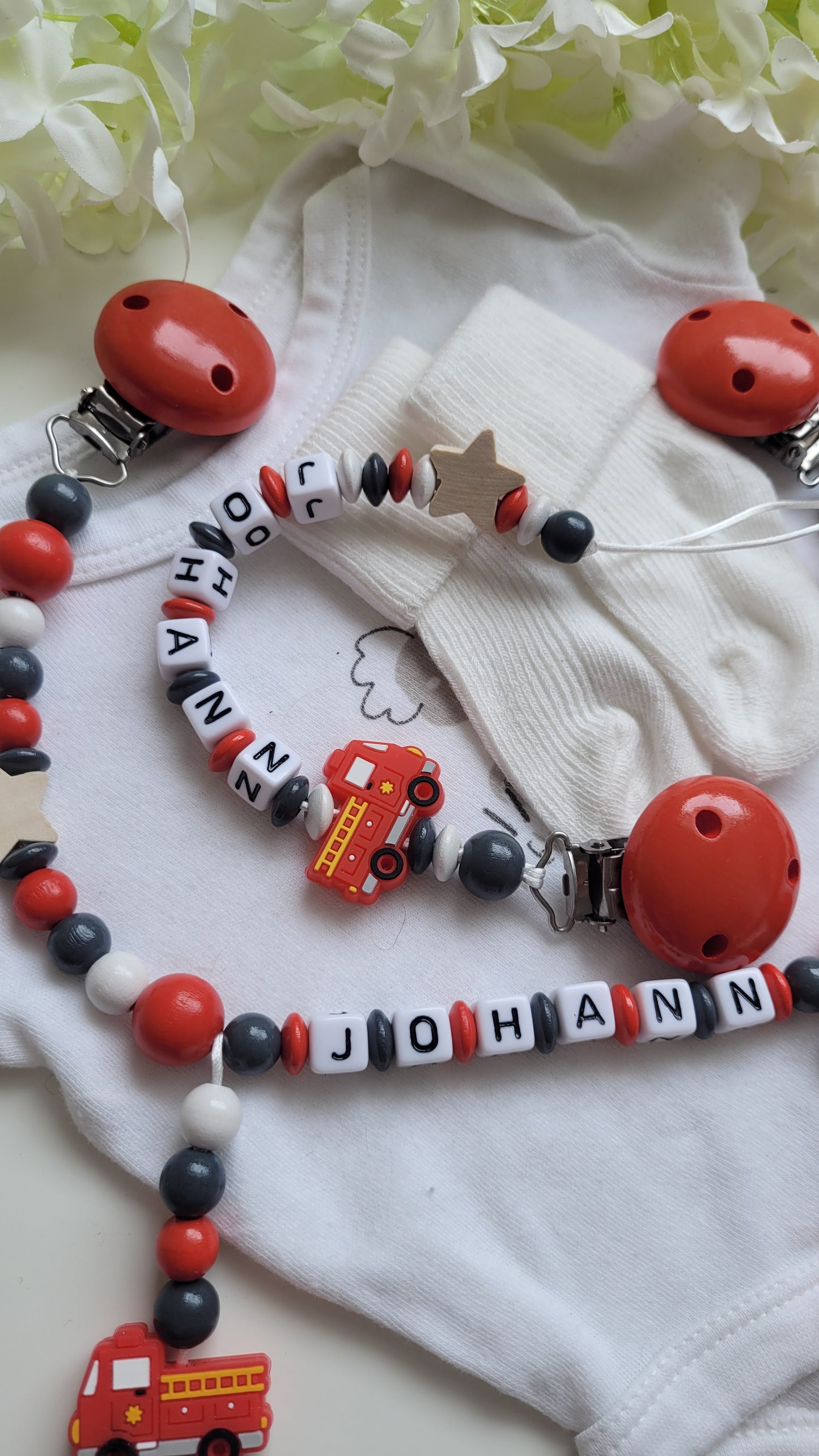 Kinderwagenkette & Schnullerkette * Feuerwehr Einsatz* rot grau