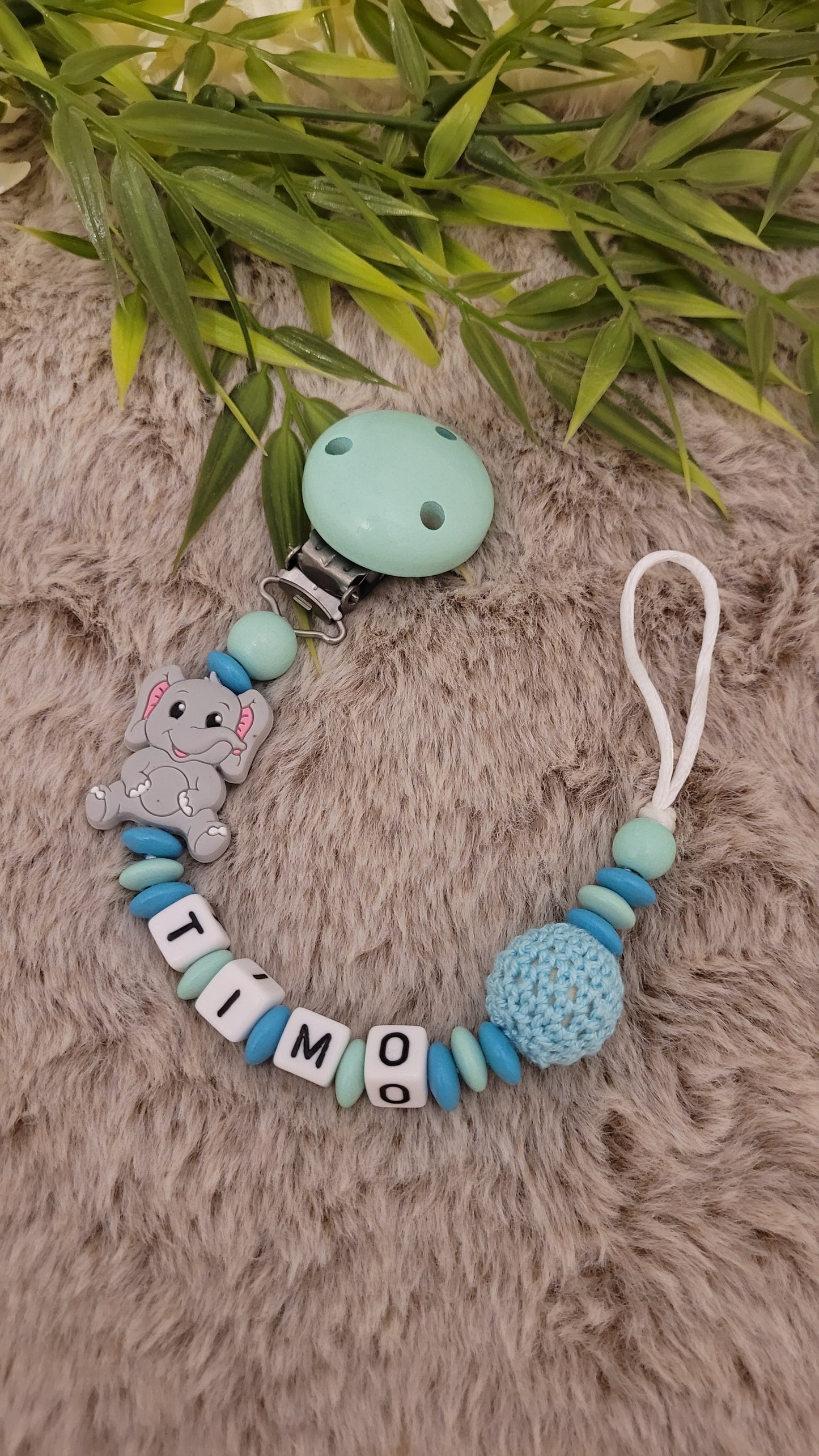 Schnullerkette * Happy Elefant* mint türkis