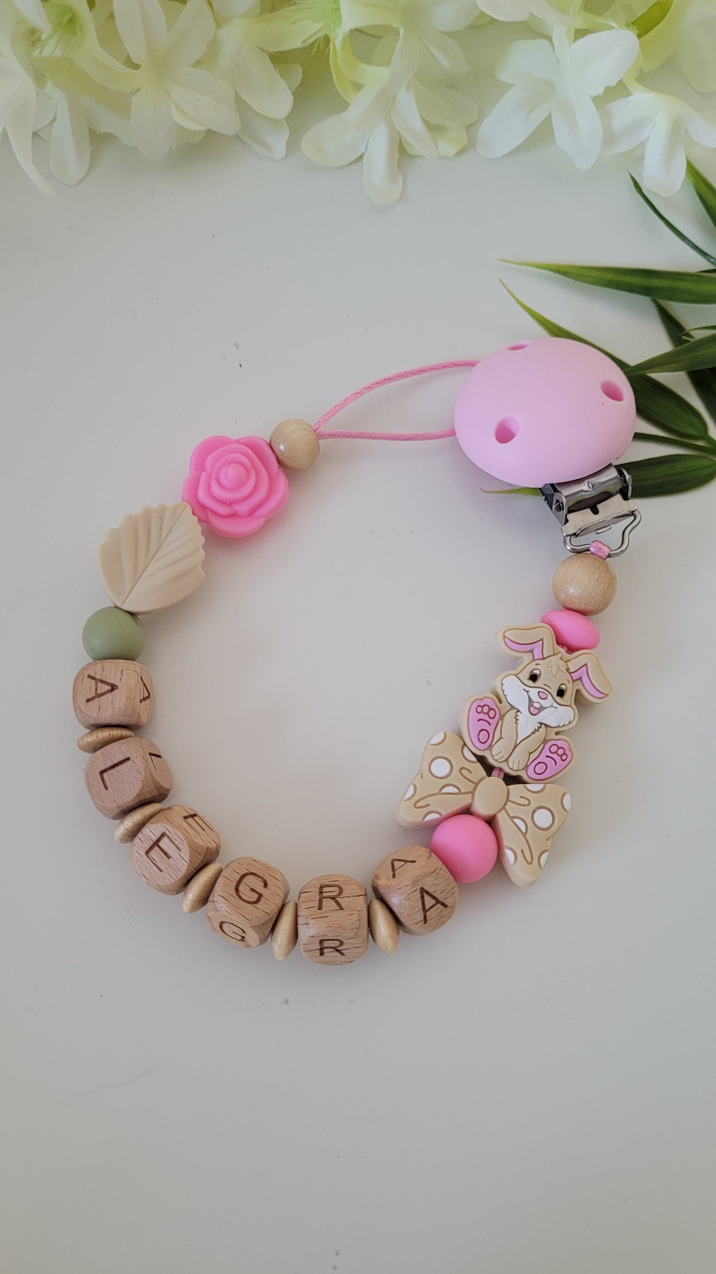 Kinderwagenkette & Schnullerkette *Häschen* pink grün