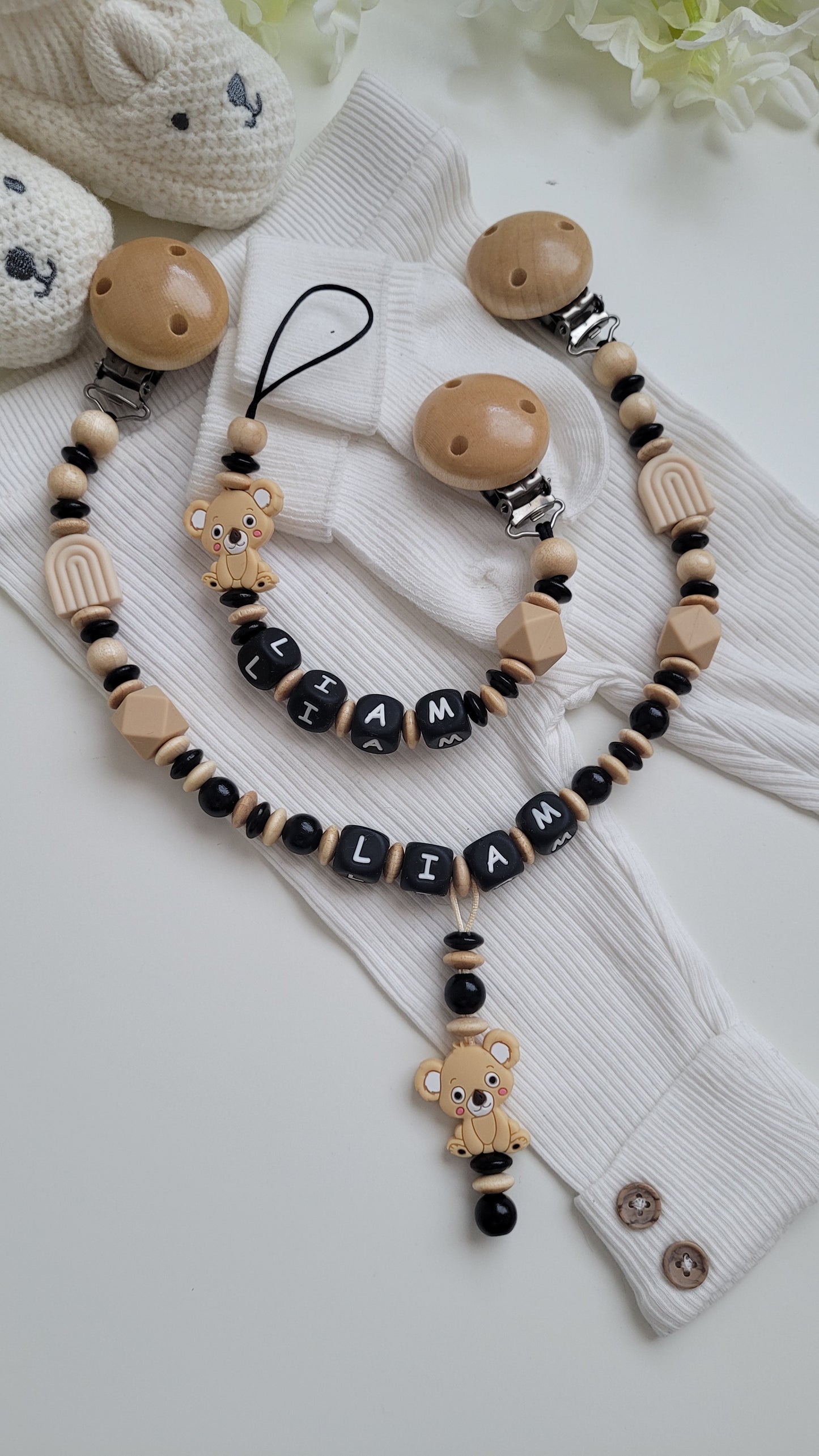 Kinderwagenkette & Schnullerkette mit Namen Koala