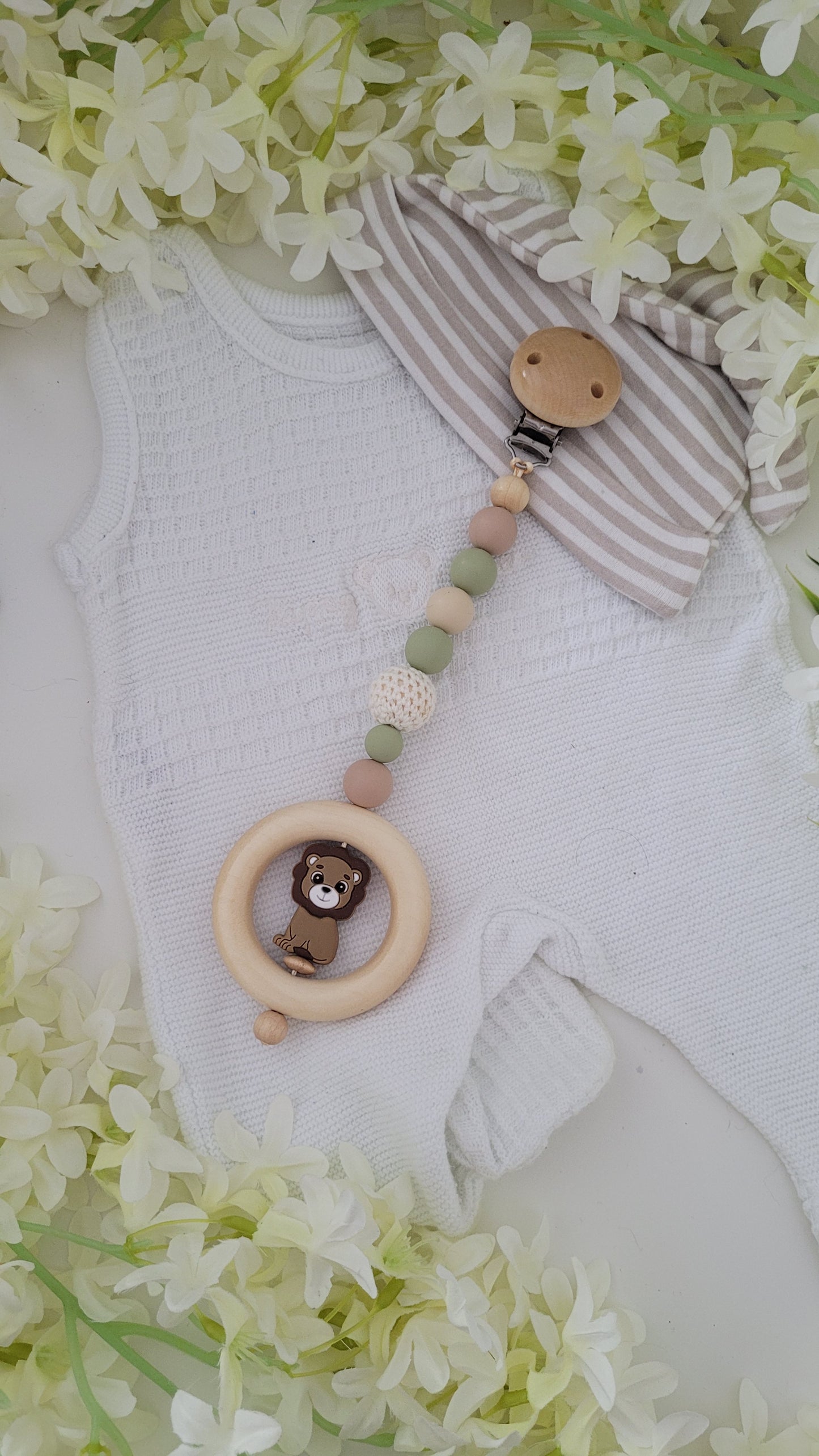 Babymobile Kinderwagen Kette Baby Lwe grün Silikon