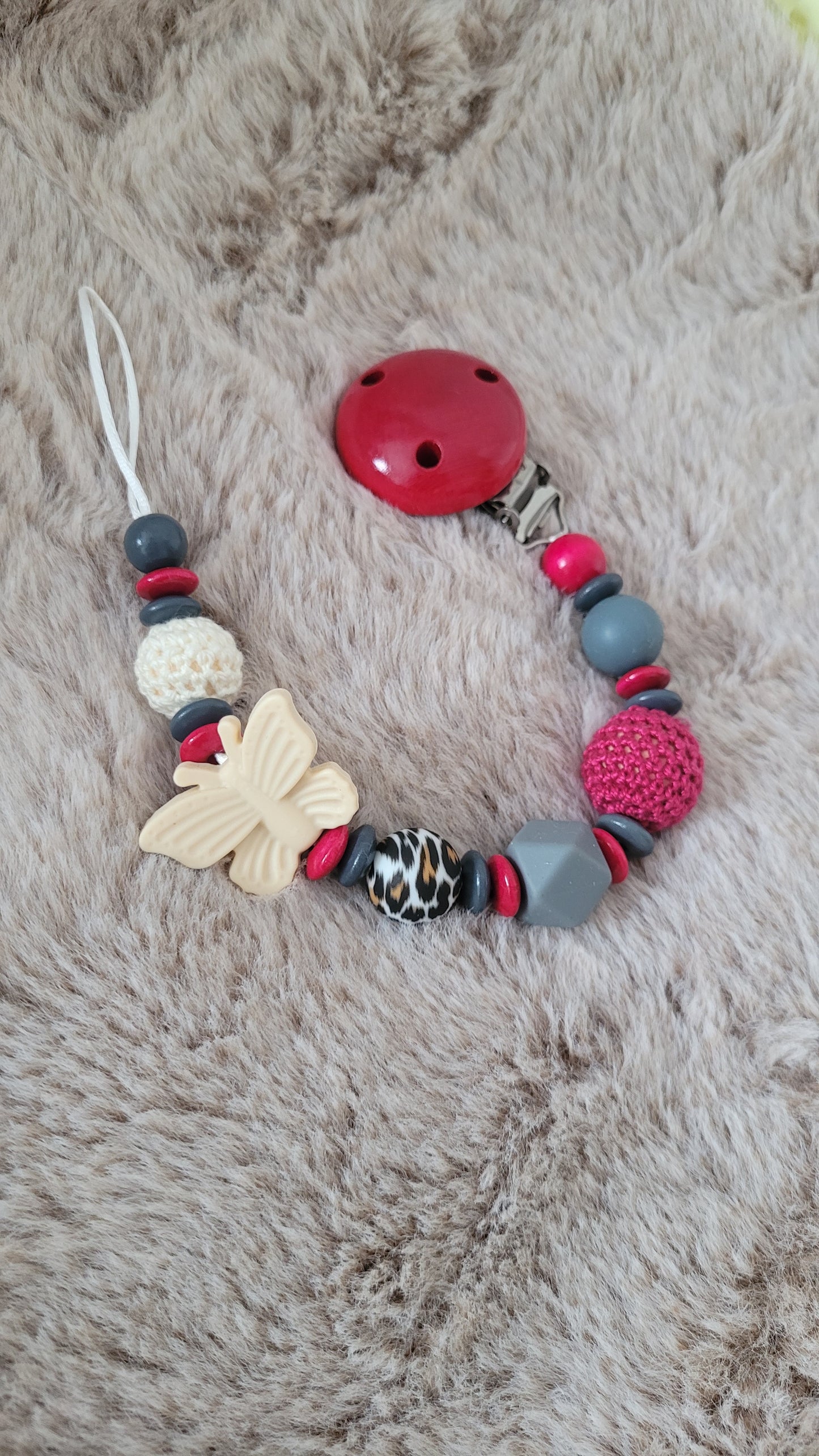 Schnullerkette *Butterfly*leo grau bordaux