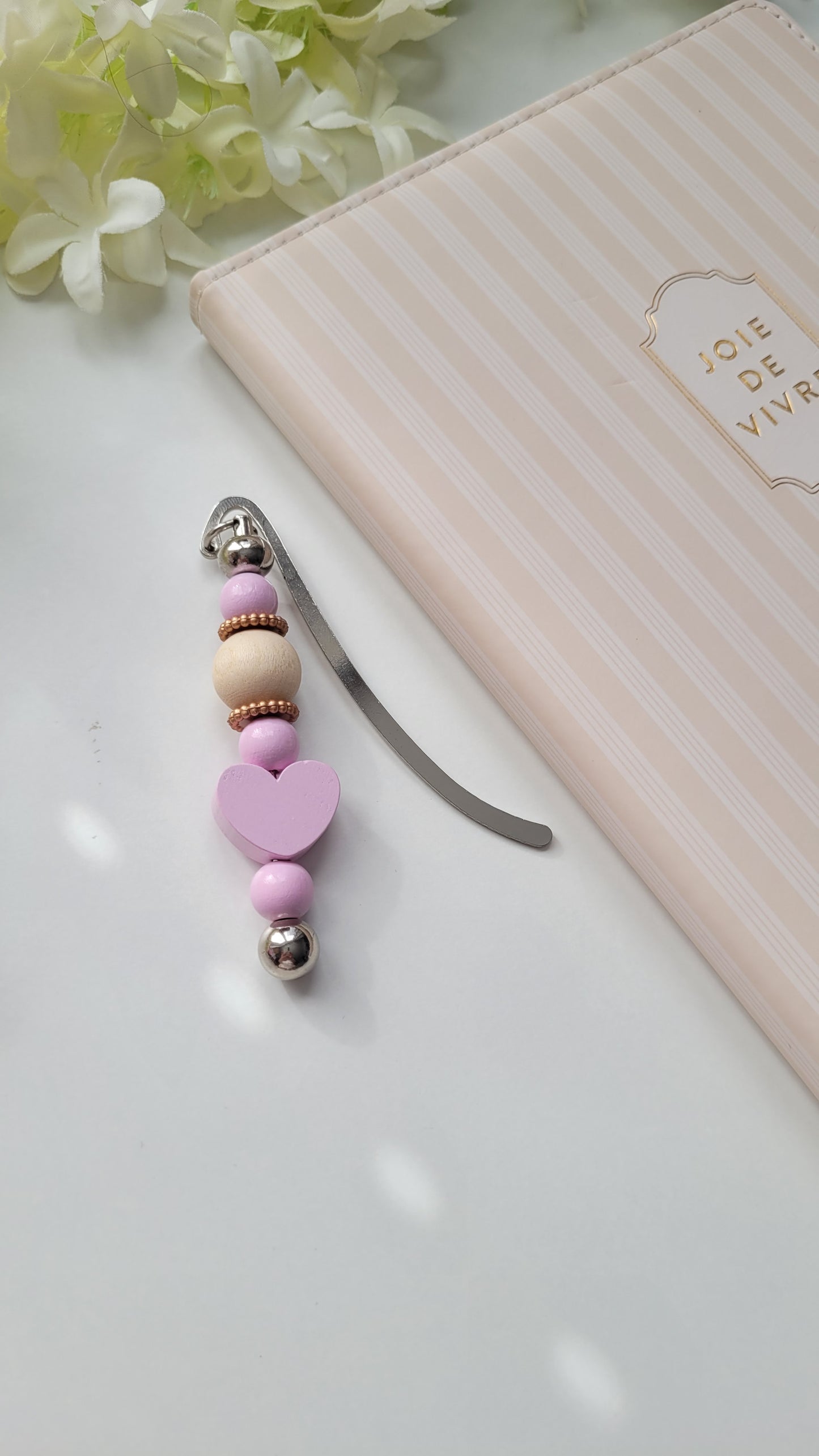Lesezeichen Herz rosa holz rosegold