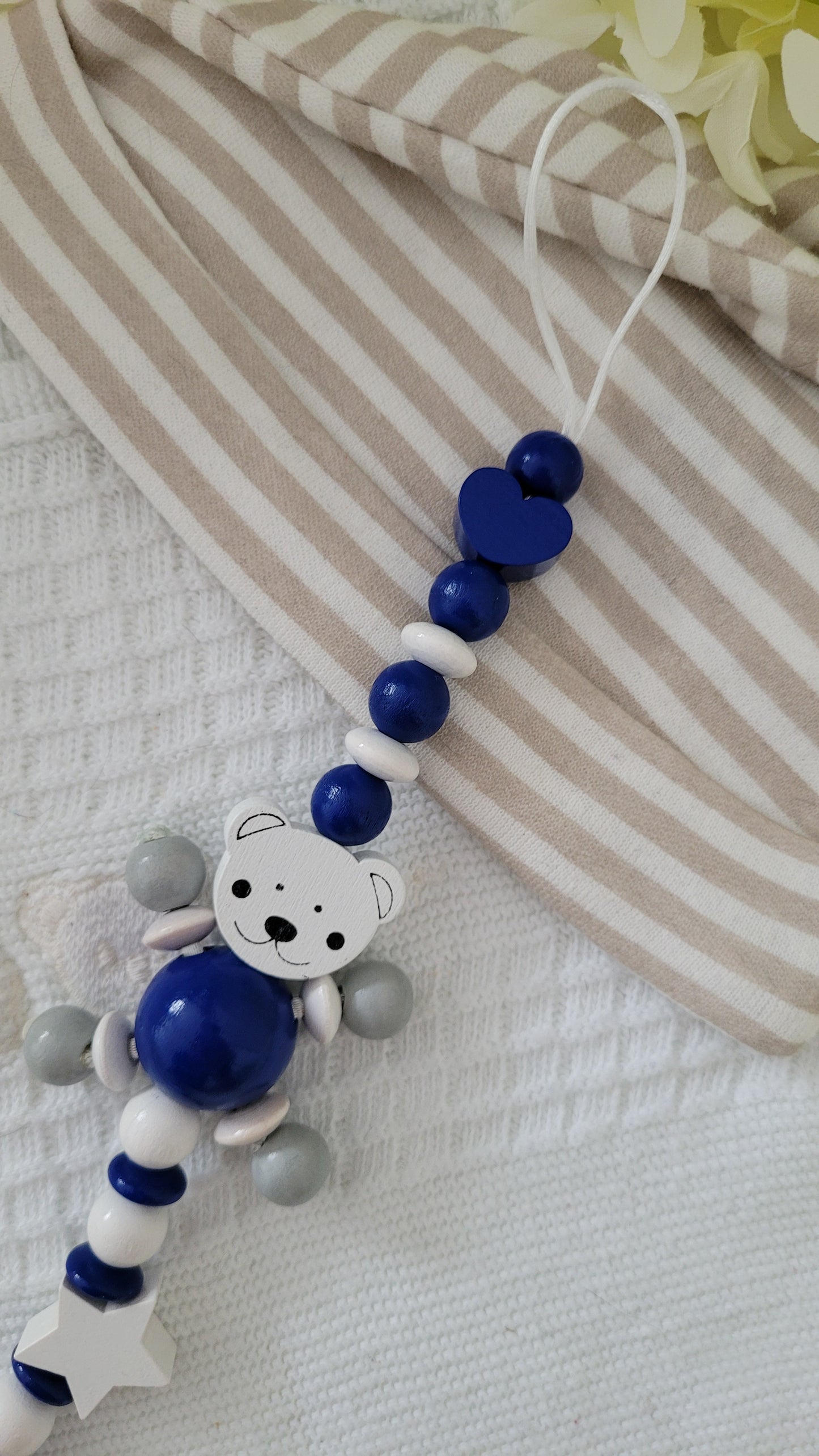 Schnullerkette *Teddy* dunkelblau weiss