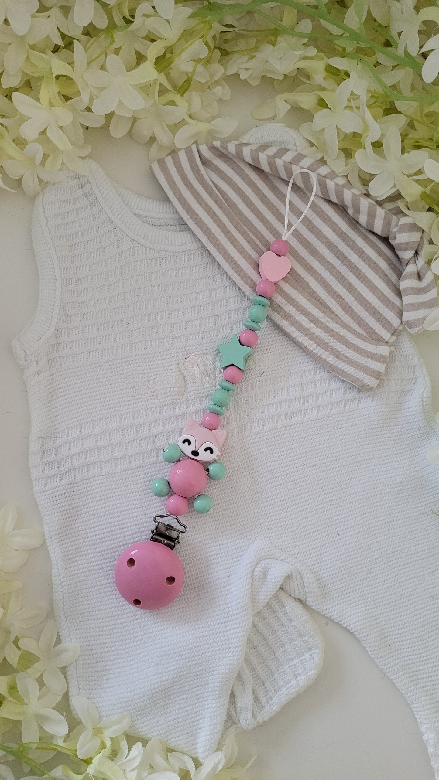 Schnullerkette *Fuchs* mint rosa