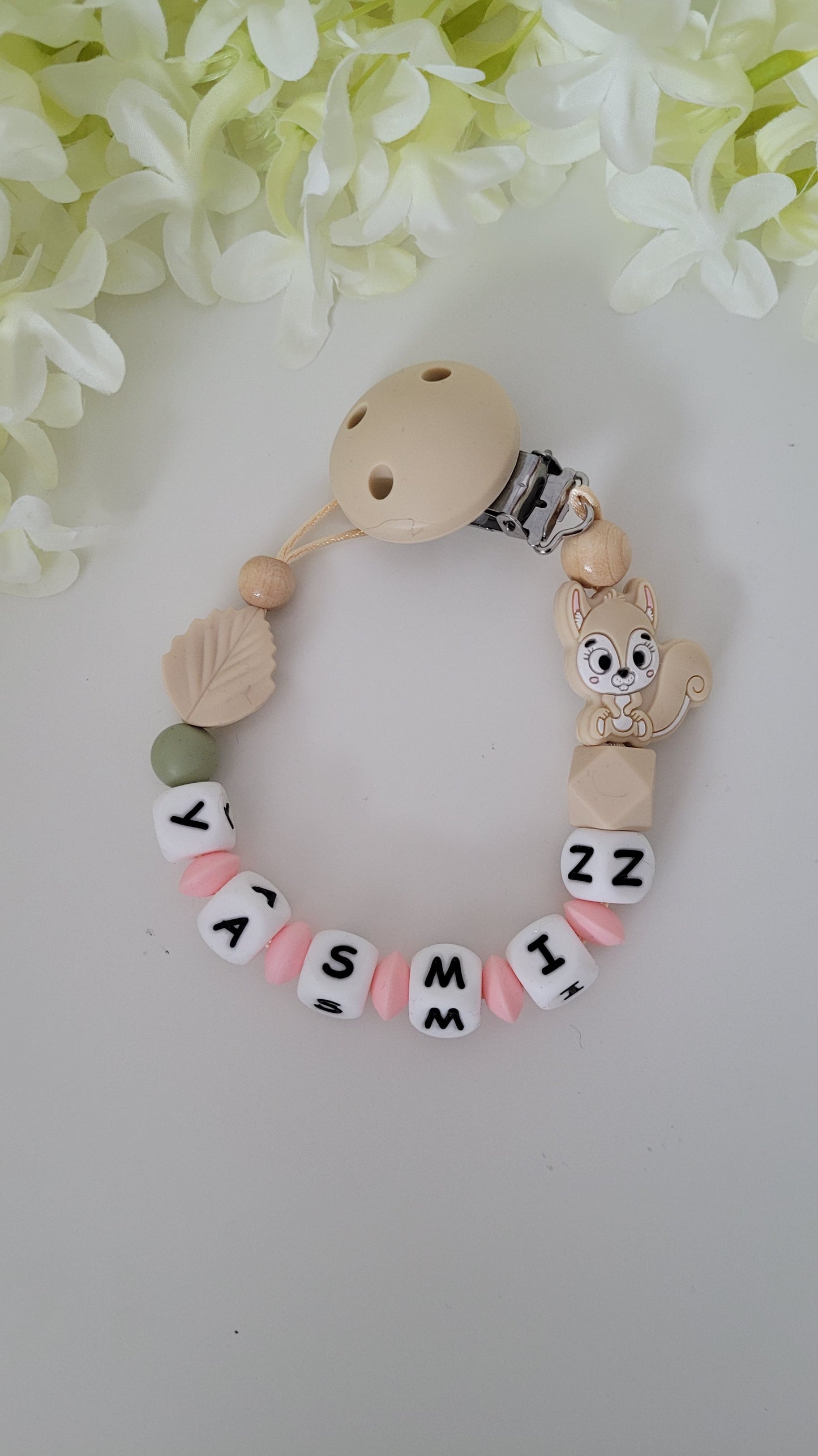 Kinderwagenkette & Schnullerkette *Eichhörnchen* apricot