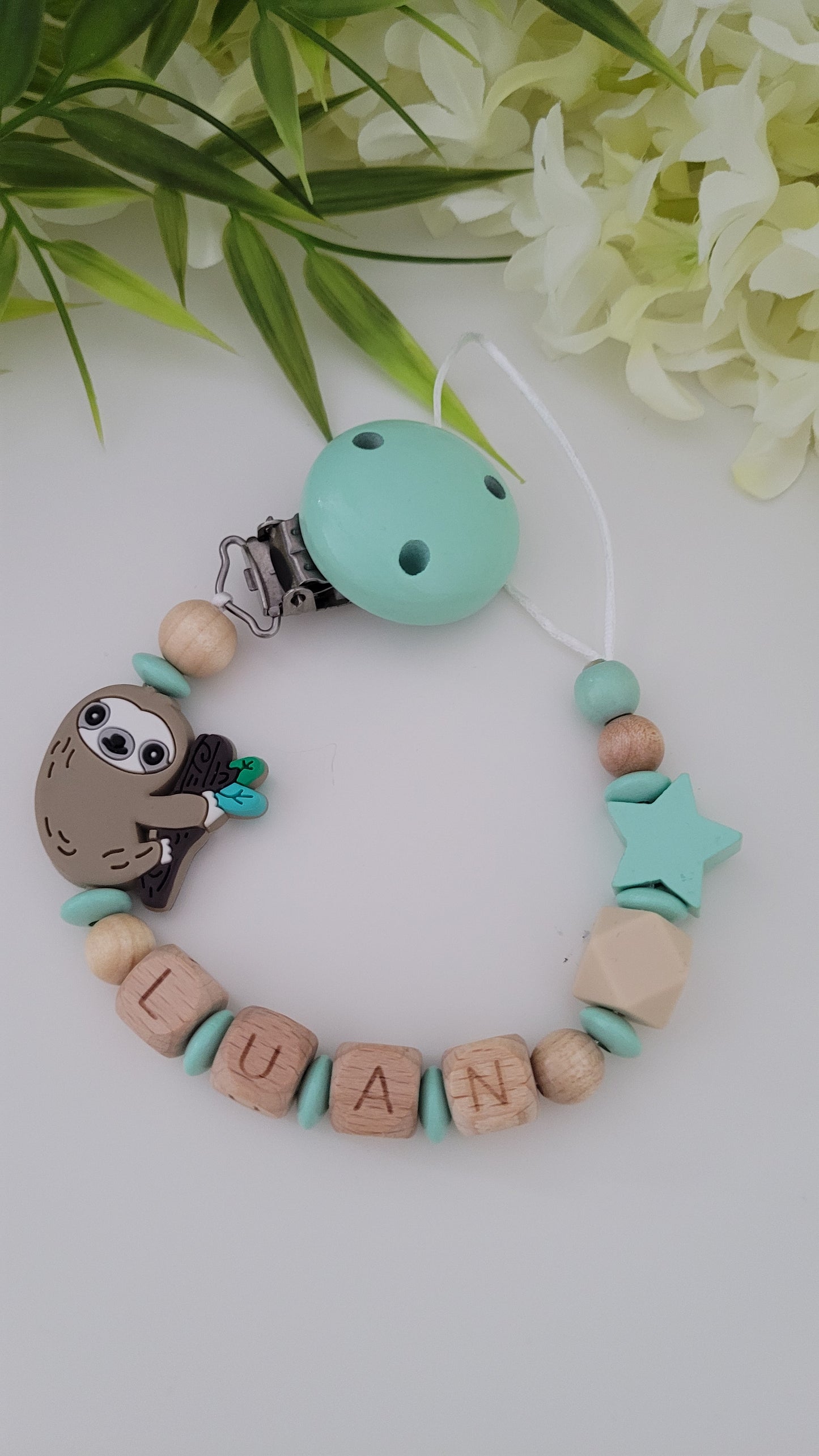 Kinderwagenkette & Schnullerkette *Faultier* mint