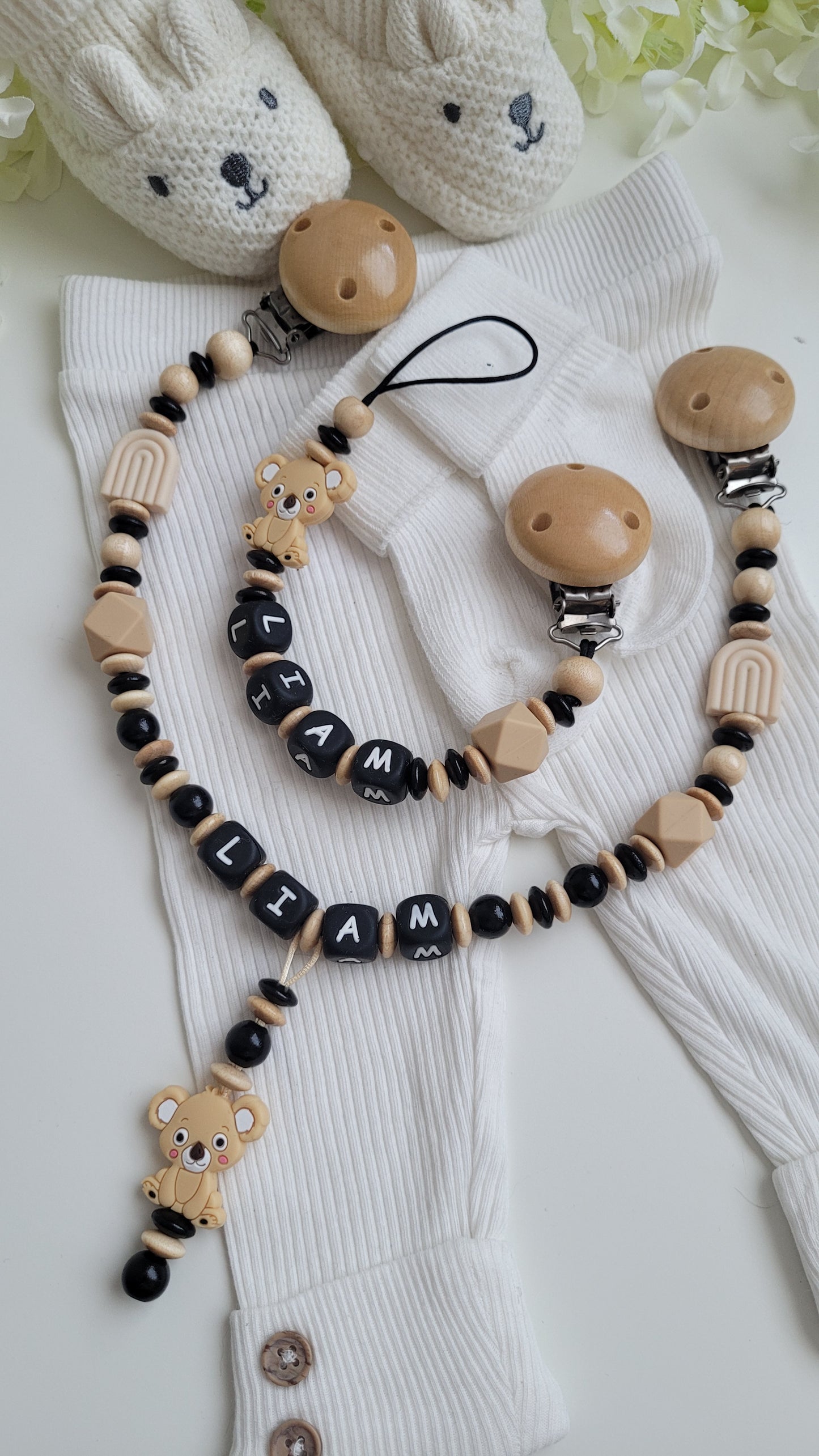 Kinderwagenkette & Schnullerkette mit Namen Koala