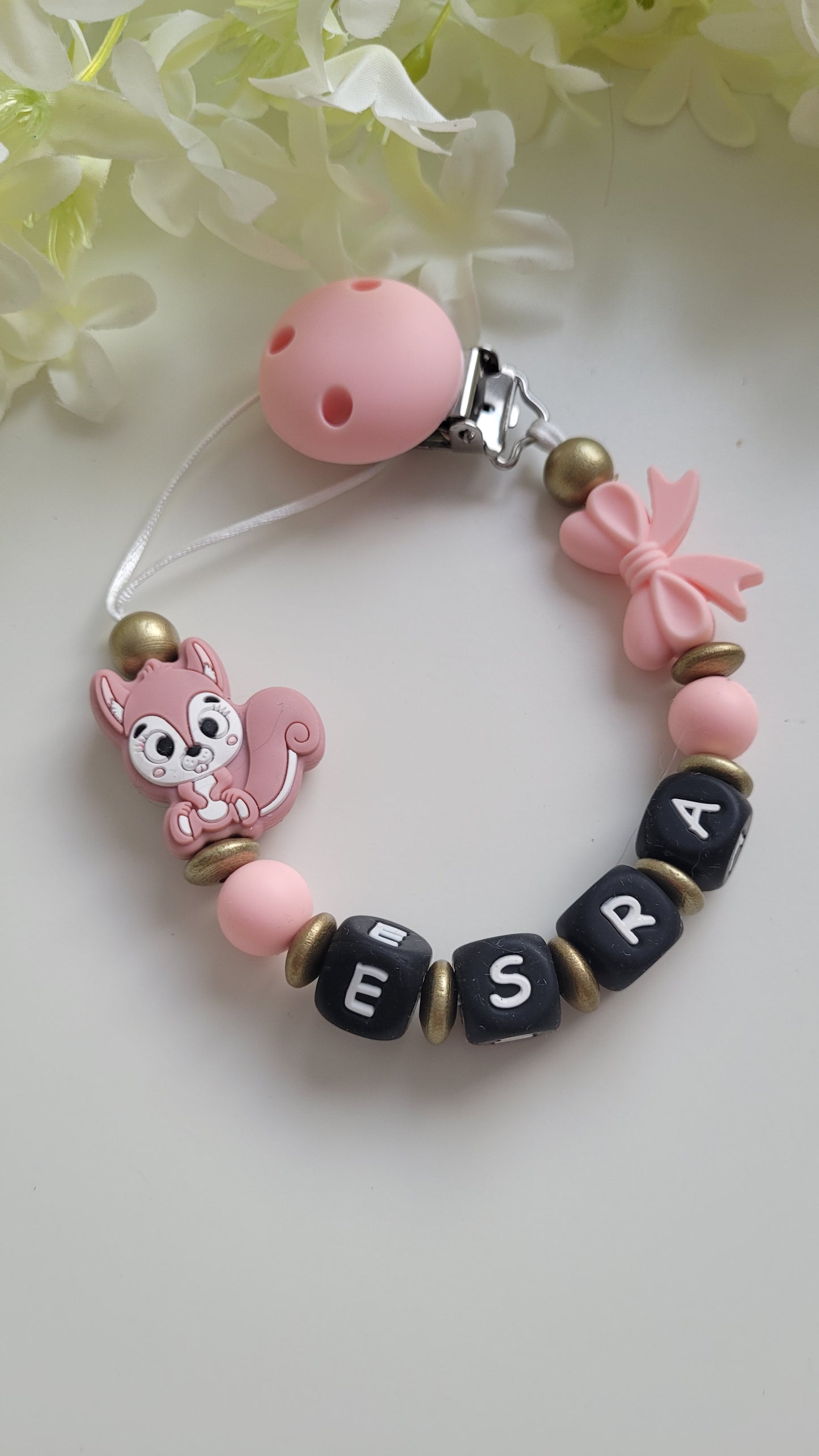 Kinderwagenkette & Schnullerkette * Waldfreunde* gold rosa
