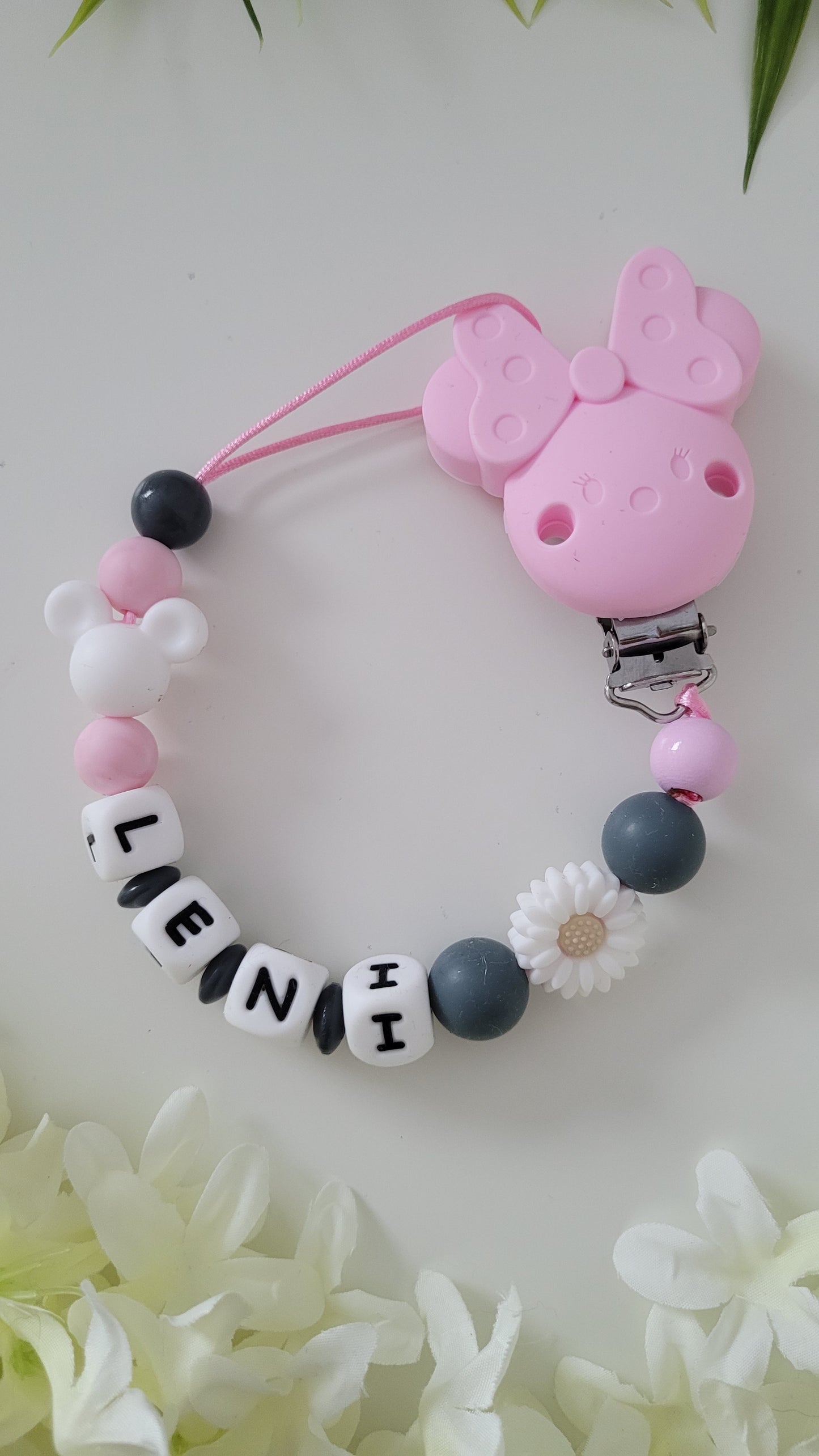 Schnullerkette *Minnie Maus* grau rosa
