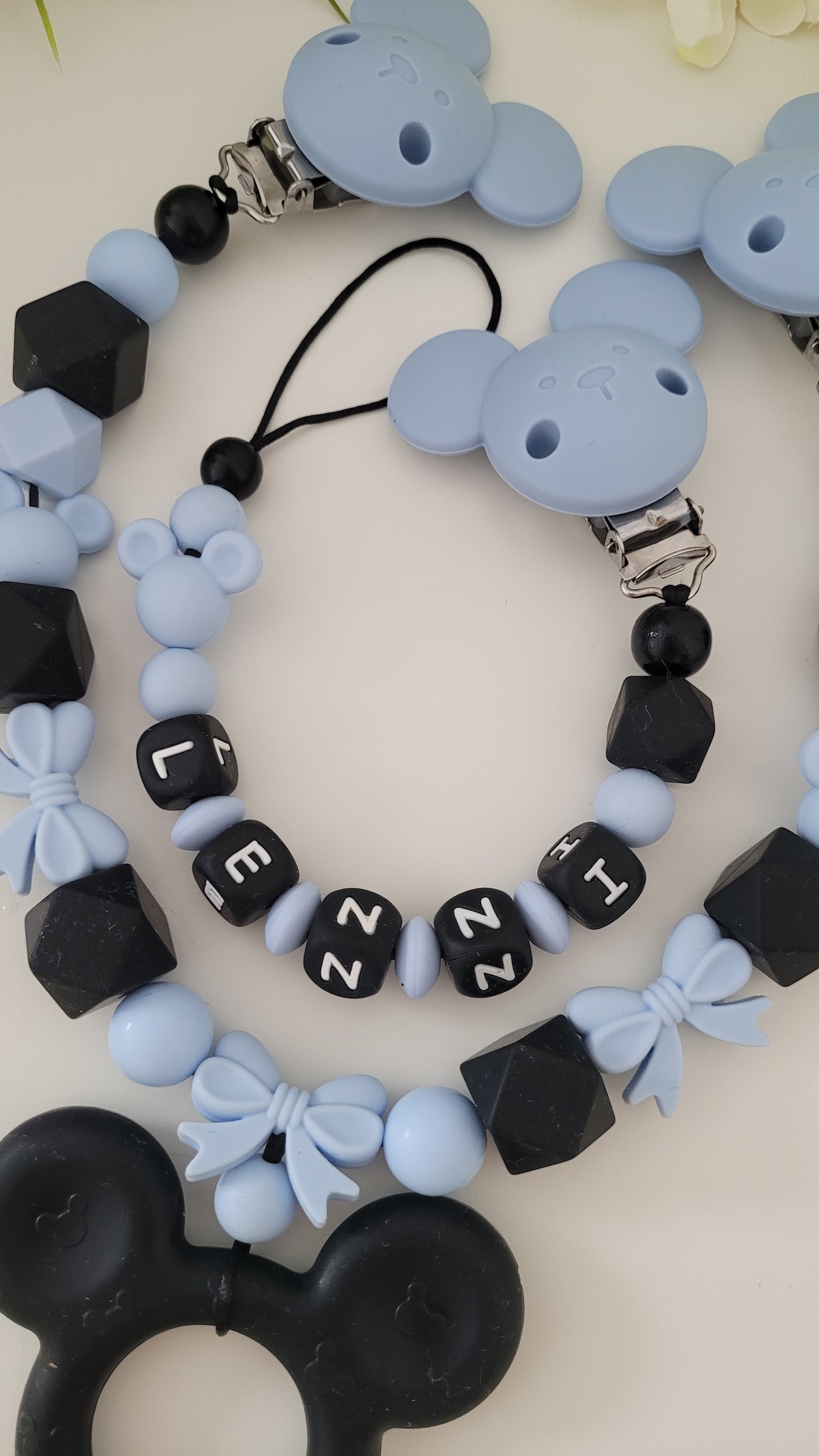 Kinderwagenkette & Schnullerkette *Micky* blau schwarz
