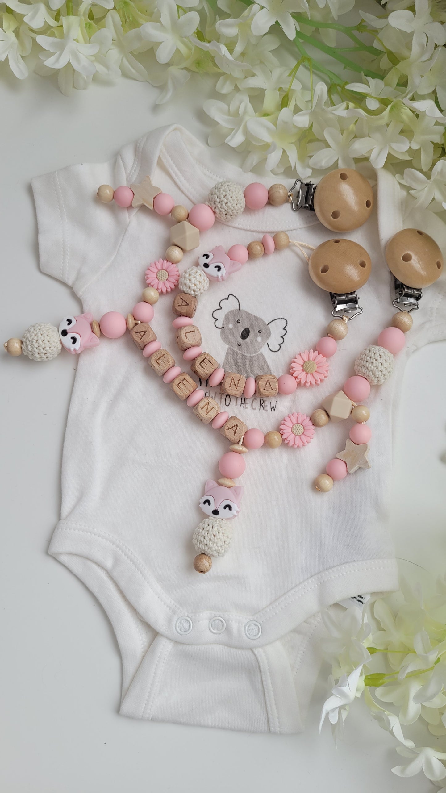 Kinderwagenkette & Schnullerkette *Fuchs* apricot