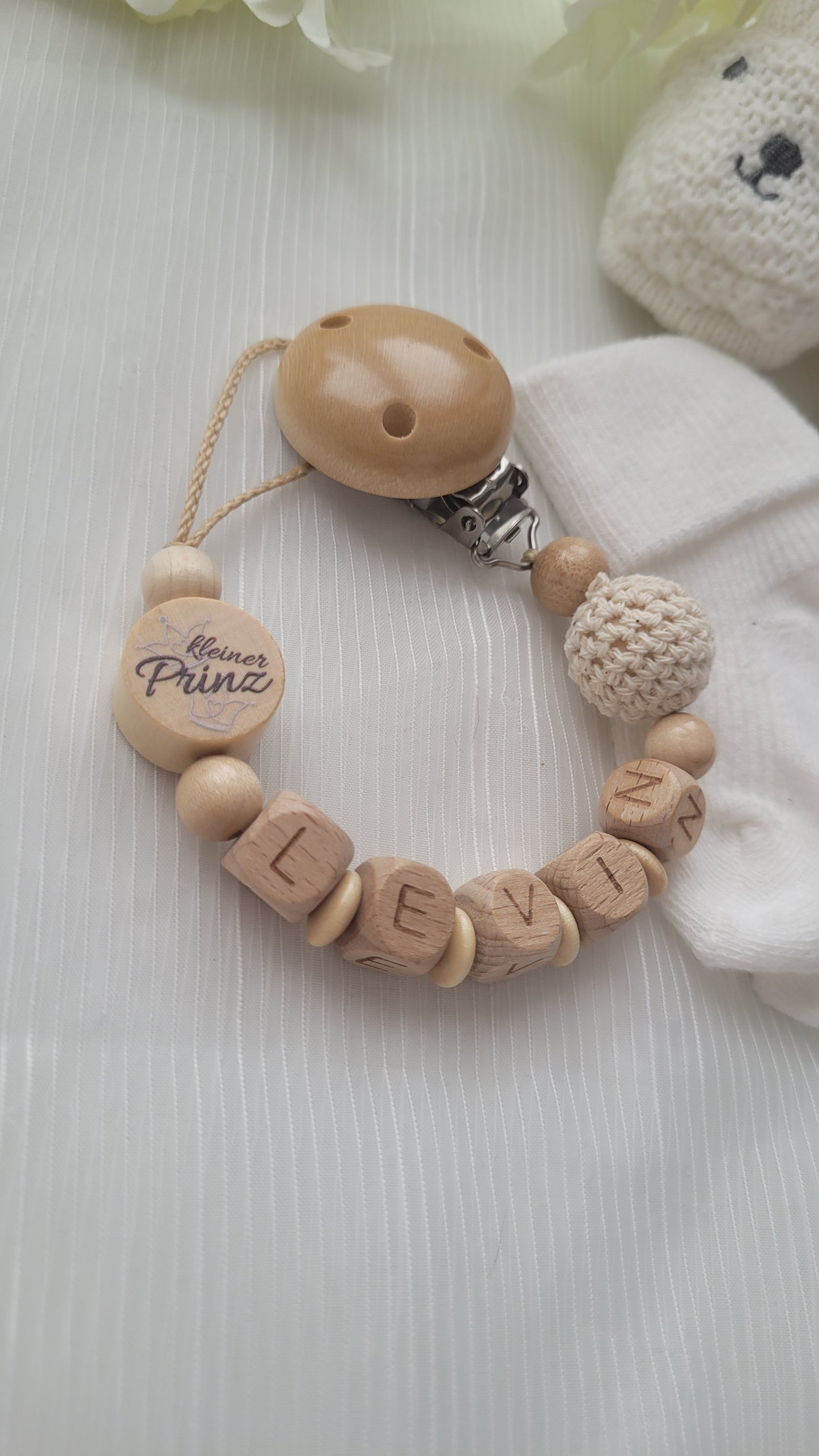 Schnullerkette mit Namen für Jungen Kleiner Prinz holz
