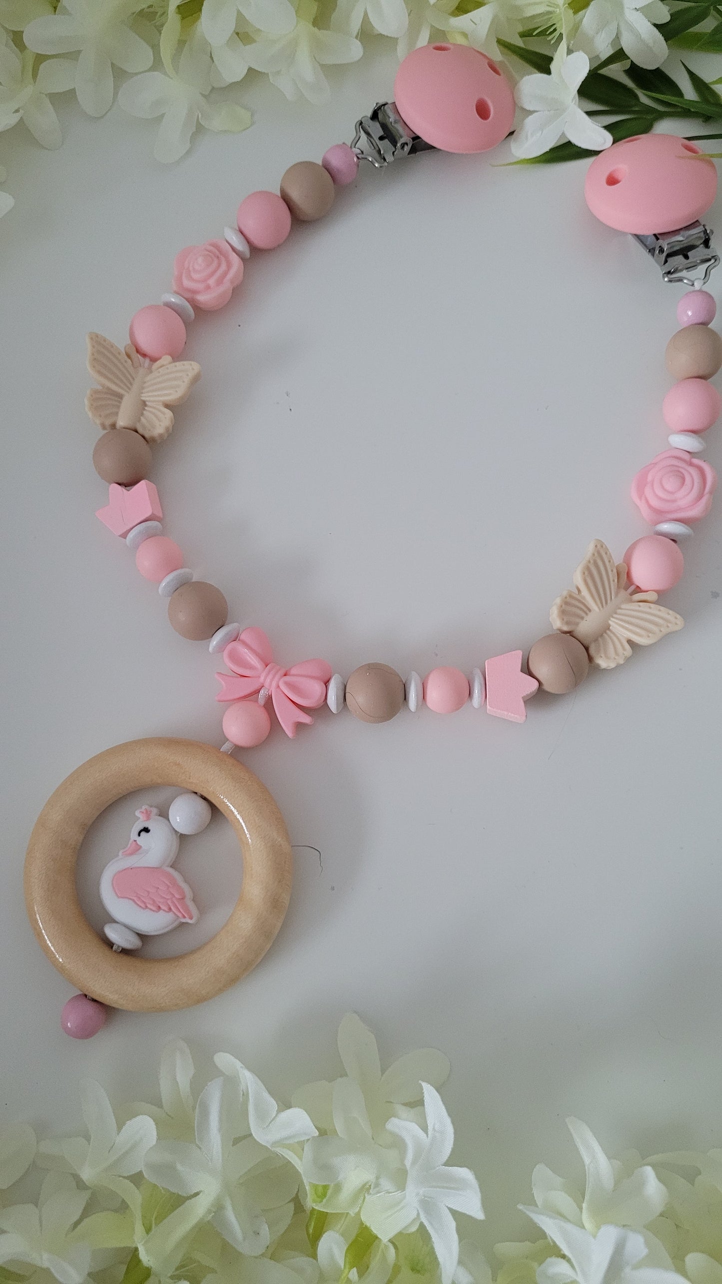 Kinderwagenkette *Schwan Prinzessin* peach taupe