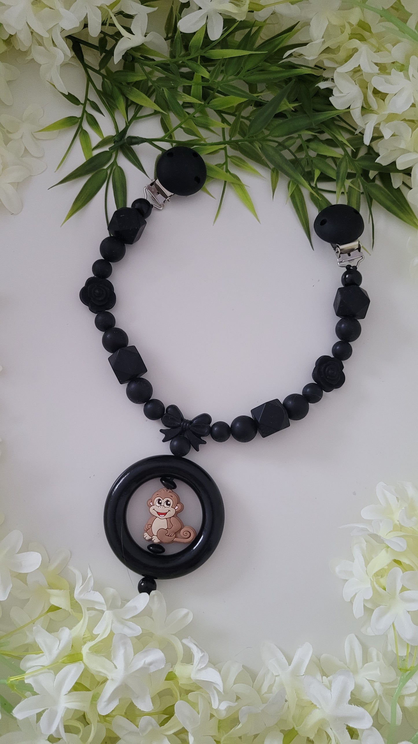 Kinderwagenkette & Schnullerkette *Äffchen* Black