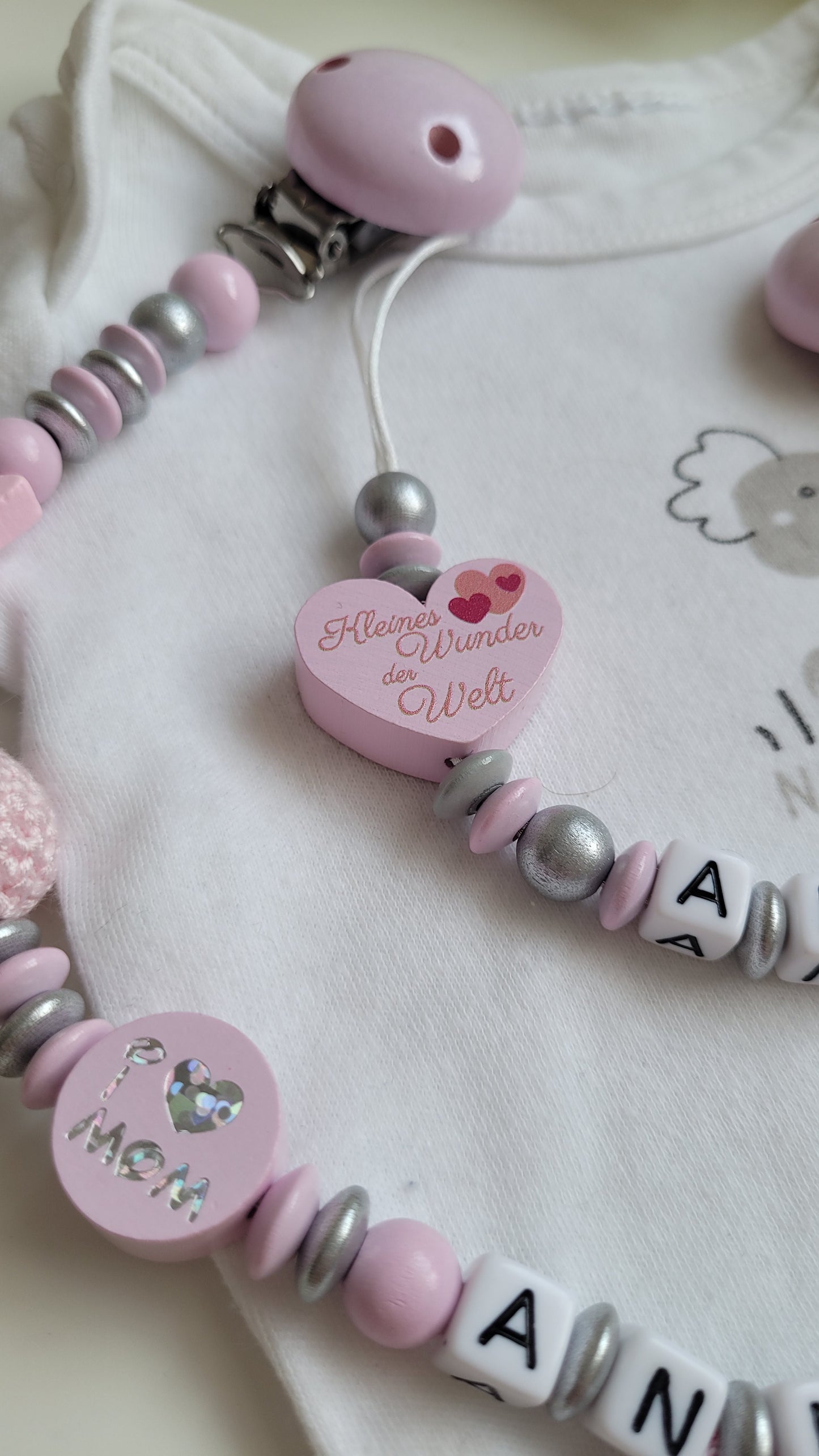 Kinderwagenkette & Schnullerkette mit Namen Kleines Wunder
