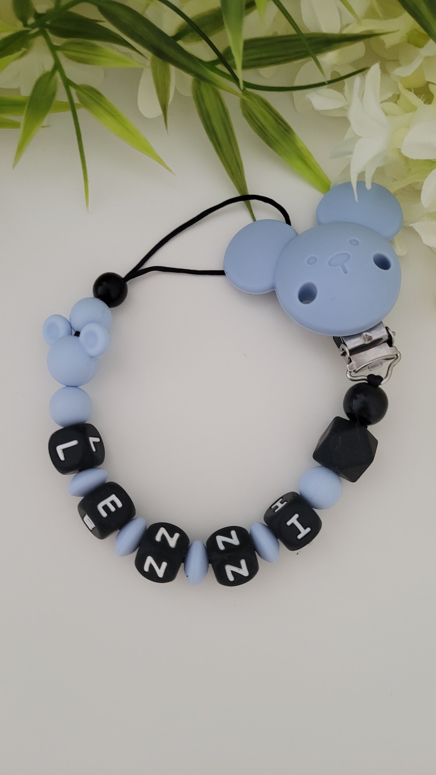 Kinderwagenkette & Schnullerkette *Micky* blau schwarz