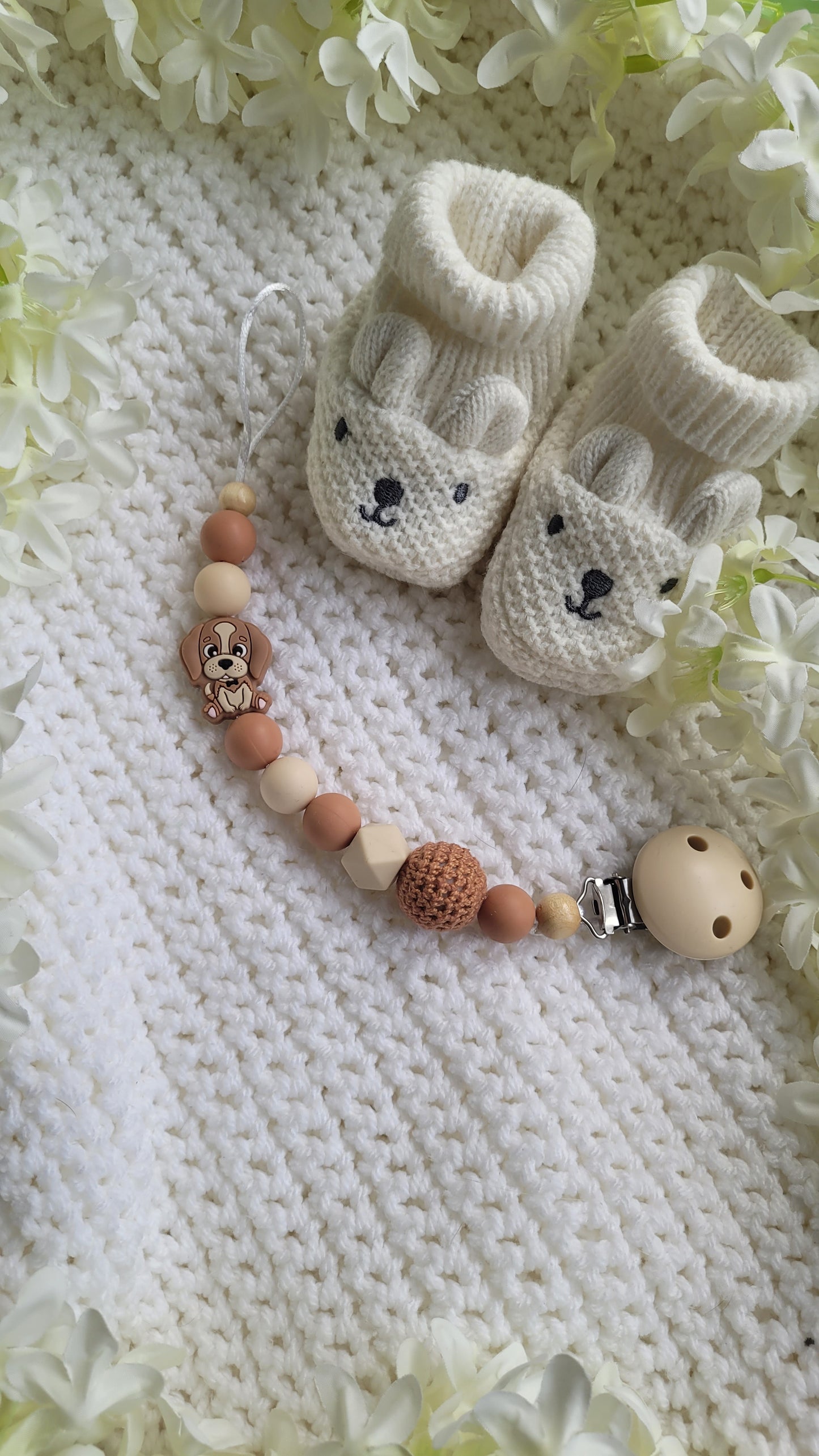 Schnullerkette Hund braun beige