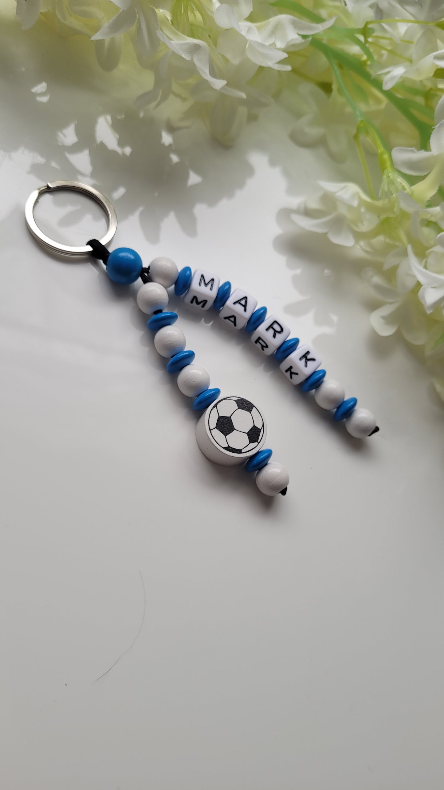 Schlüsselanhänger mit Namen Fussball blau weiss Motivauswahl