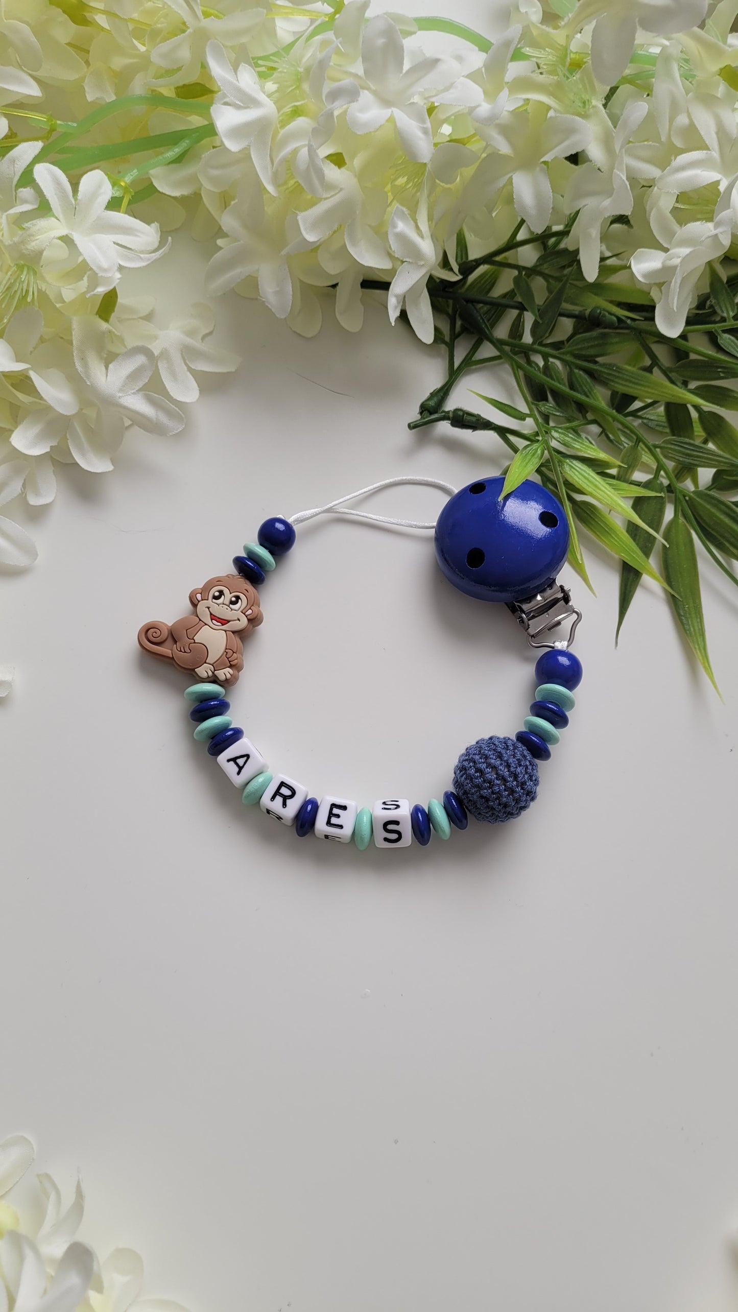 Schnullerkette *Affe blau mint*