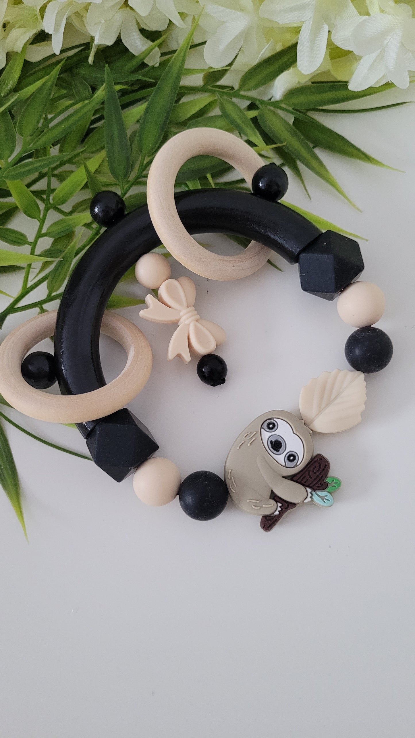 Motorik Greifring * Faultier * beige schwarz